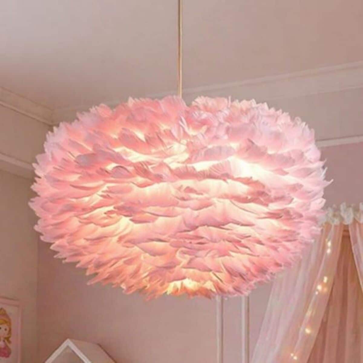 Dacicica 18 Inches Pink Feather Chandeliers for Living Room