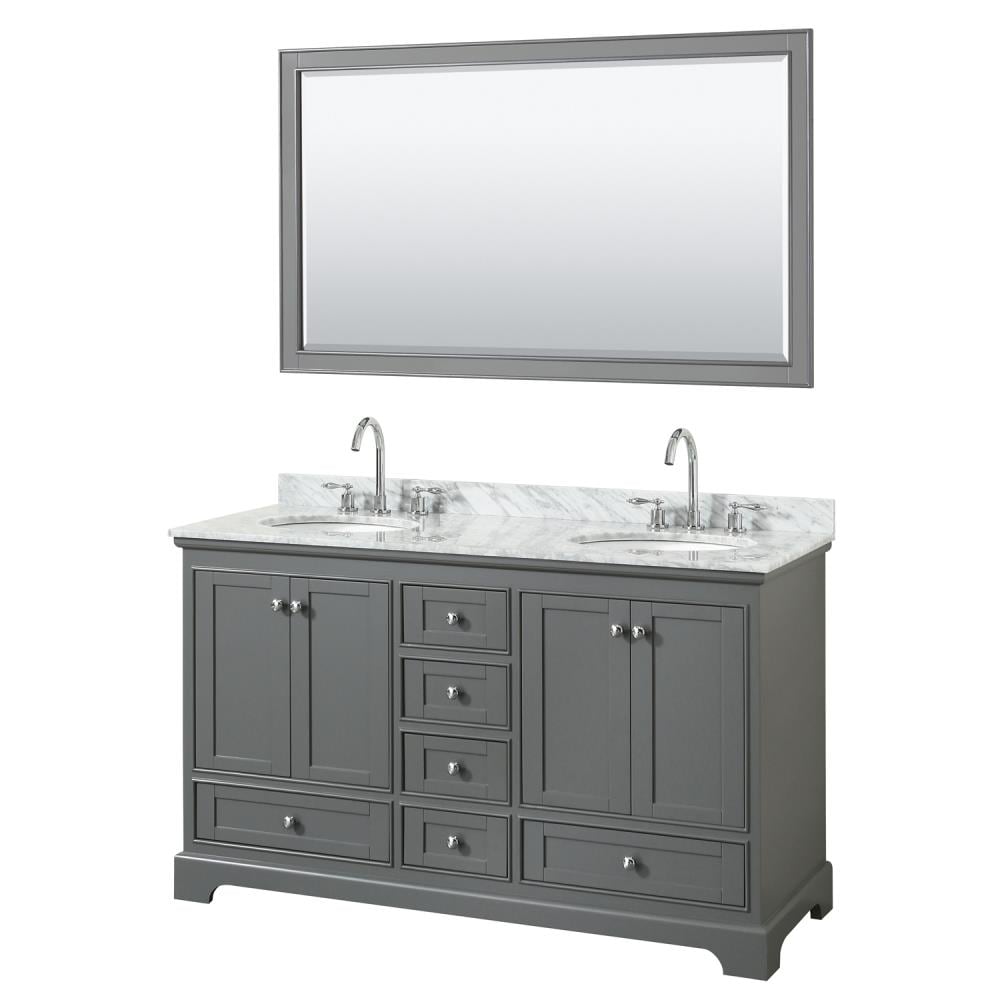 Wyndham Collection WCS202060DKGCMUNOM58 Deborah 60-in Dark Gray with Polished Chrome Trim Undermount Double sink Bathroom Vanity with White Carrara Marble Natural marble Top (Mirror Included)