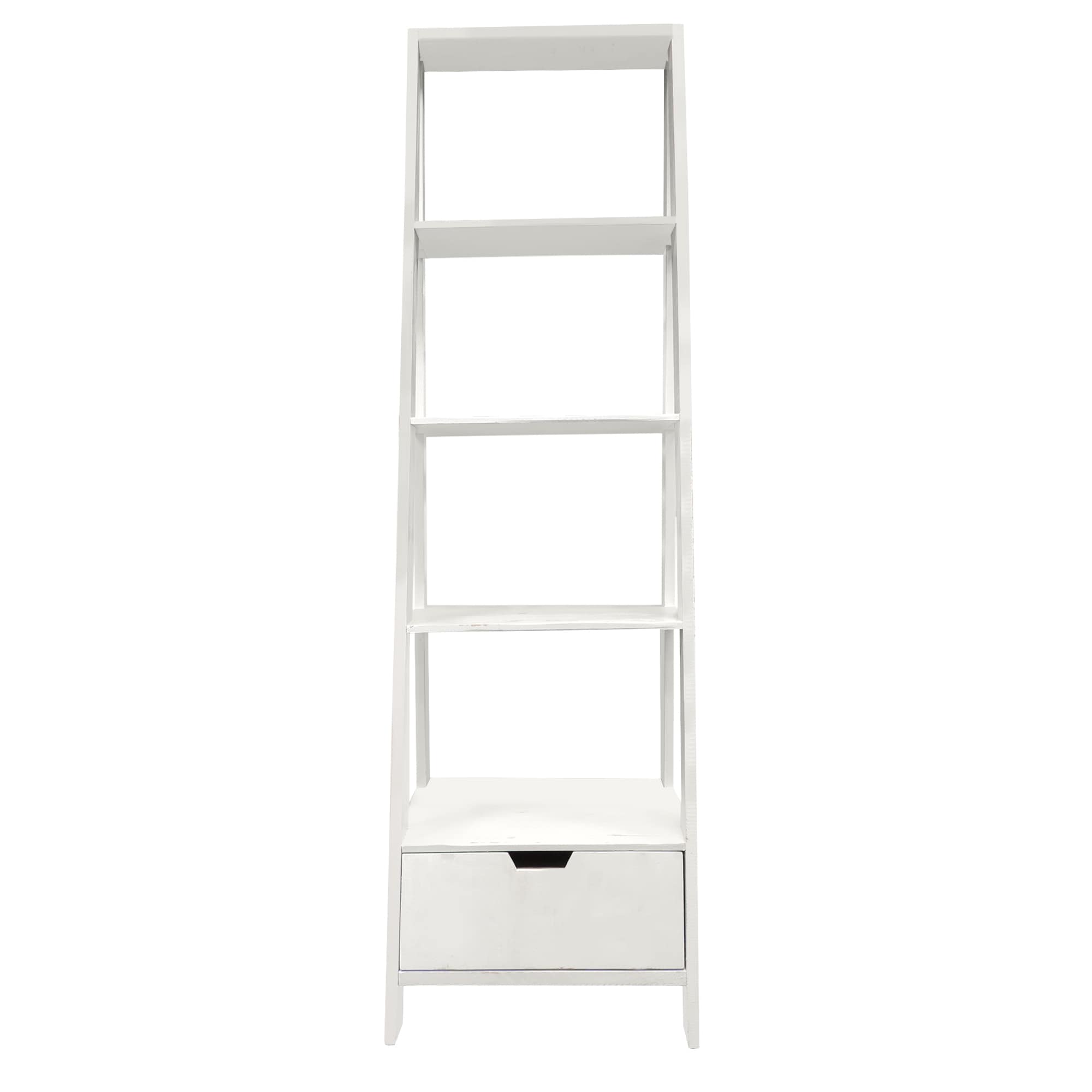 Benzara UPT-205750 White Wood 4-Shelf Ladder Bookcase (20-in W x 69-in H x 16-in D)