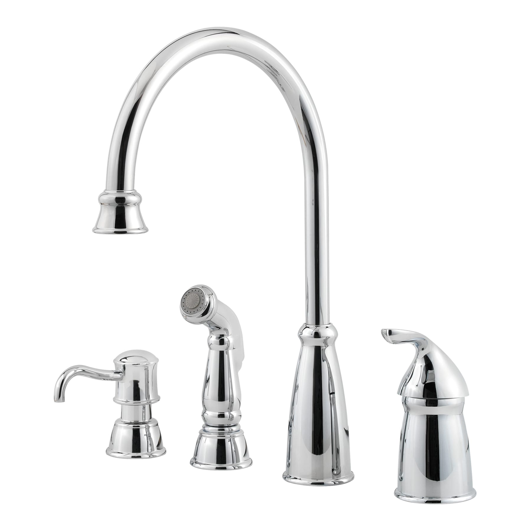 Pfister GT26-4CBC Avalon Polished chrome Double Handle Deck-mount Kitchen Faucet (Soap Dispenser Included) ( Side Sprayer Included )