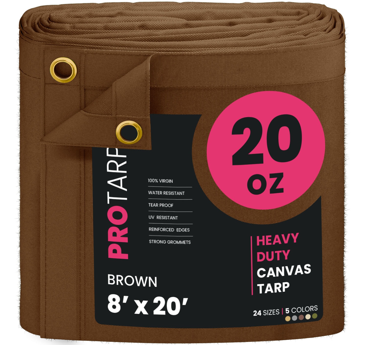 PROTARP PT-402-8X20 8-ft x 20-ft Brown Waterproof Standard Polyester 36-mil Tarp