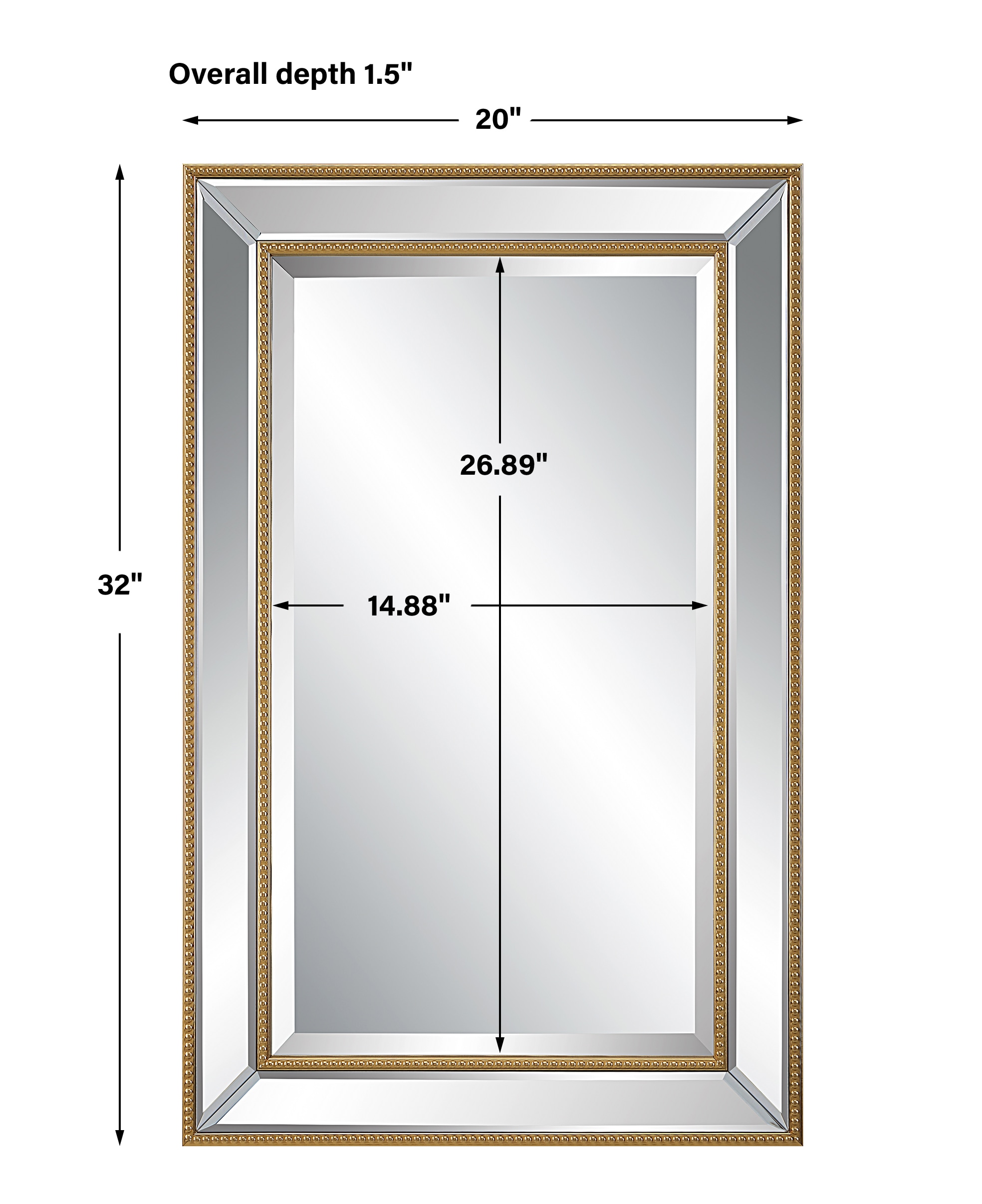 Elegant Gold Beaded Silver Wood Framed Vanity Mirror