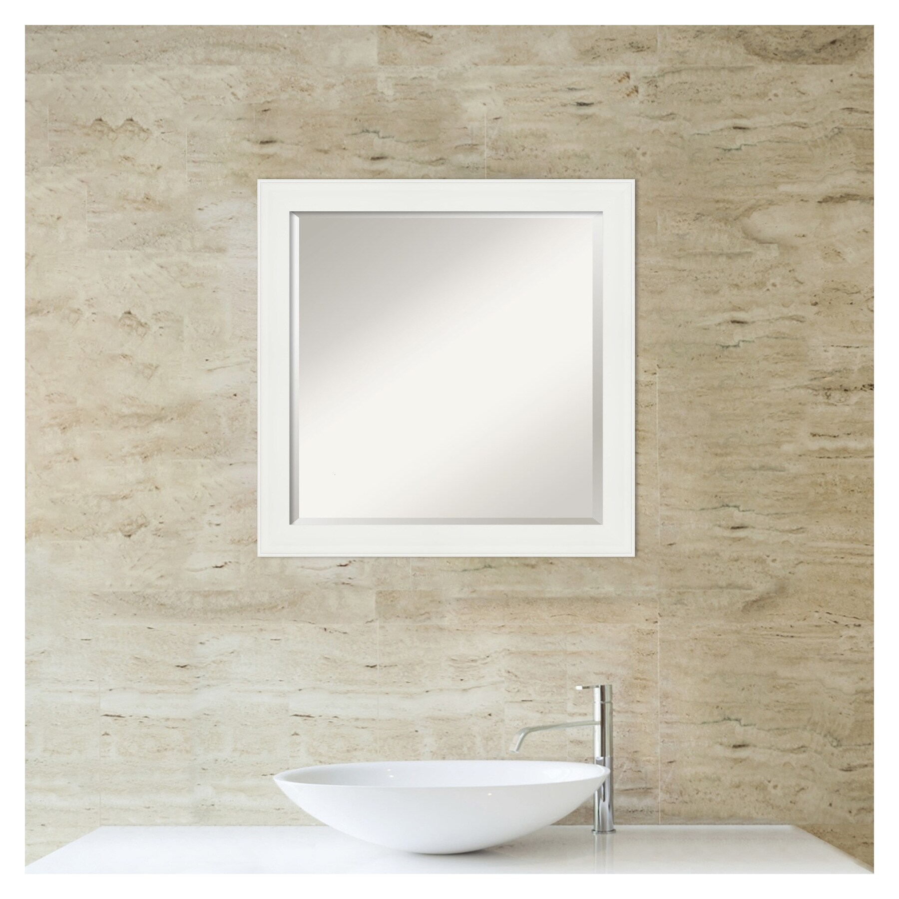 Vanity White Beveled Rectangular Bathroom Wall Mirror 30x30