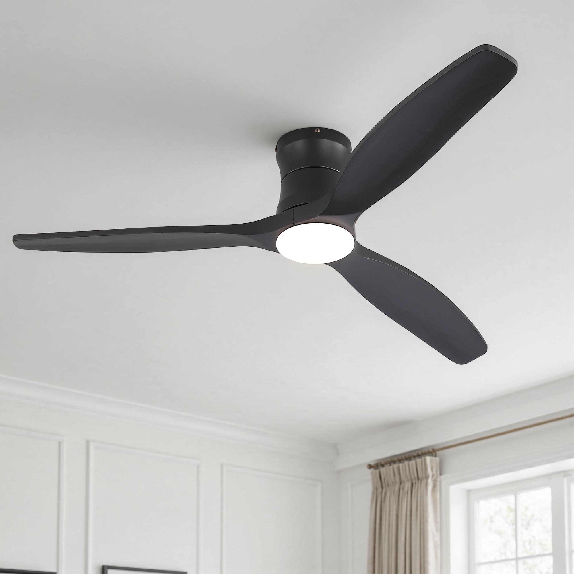Tenleaf 52-inch Black Ceiling Fan with Light DC Reversible Motor and 3 Solid Wood Blades for Bedrooms and Living Rooms