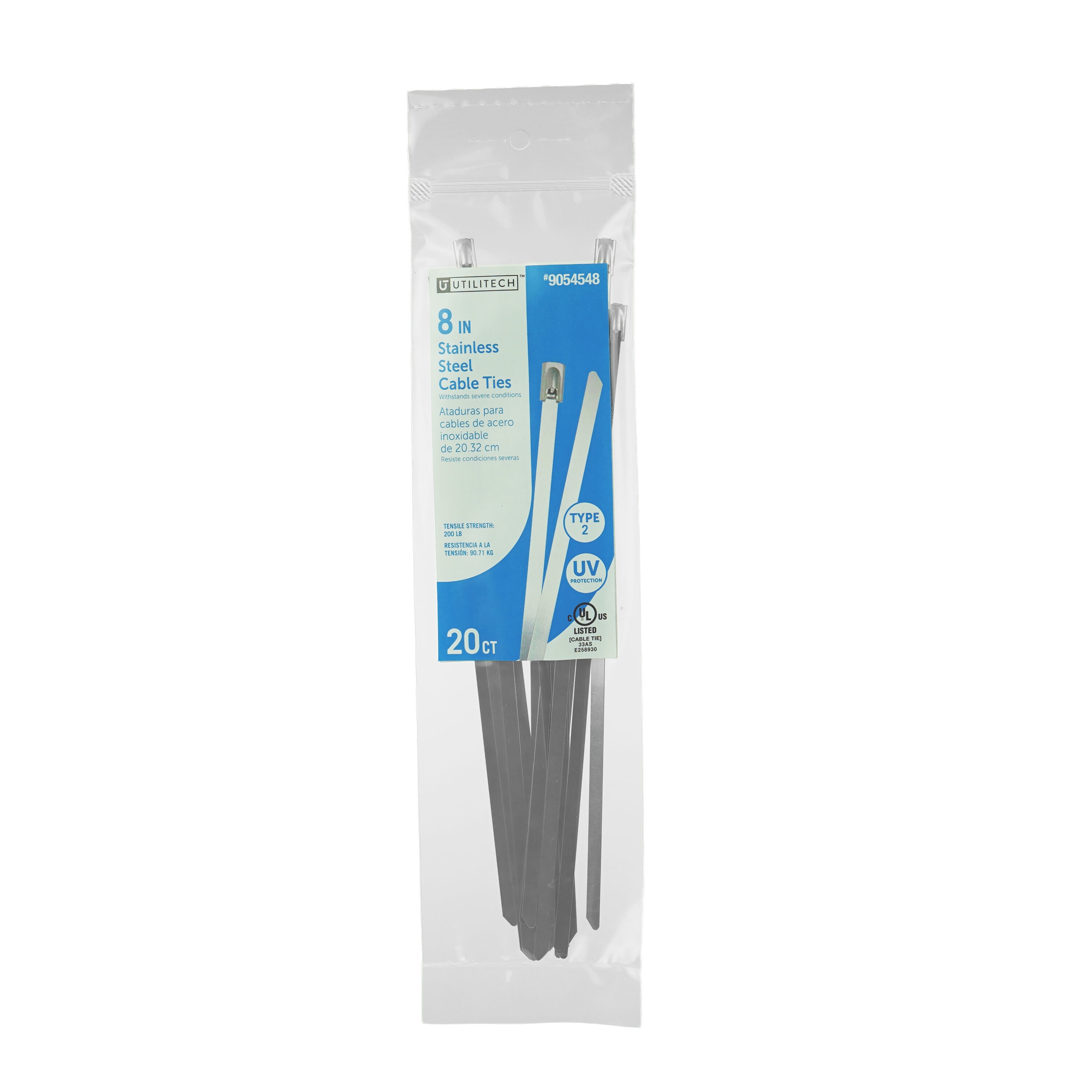 Utilitech 8-in Stainless steel Extreme weather zip ties Stainless steel Heat Resistant with UV Protection 20 -Pack