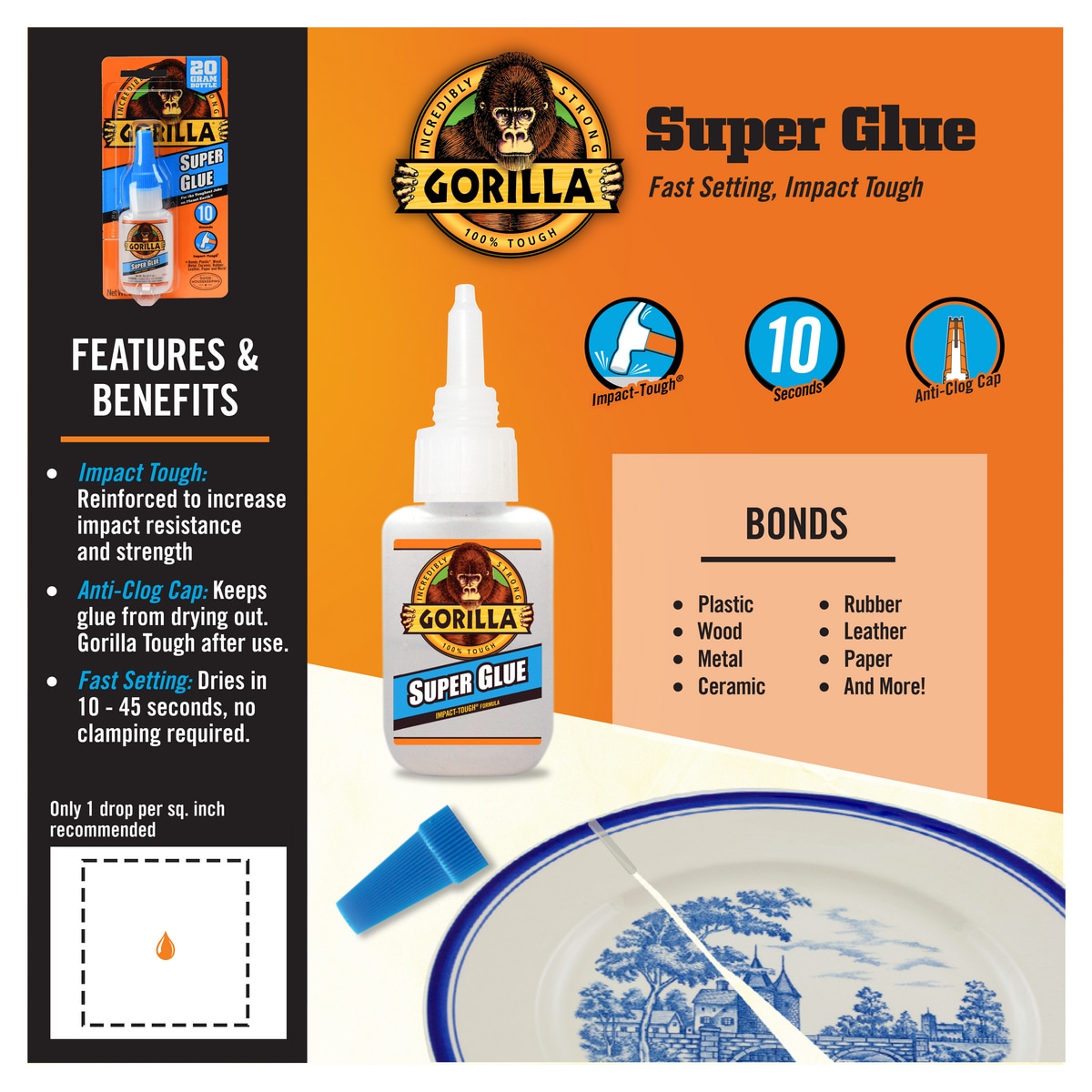 Gorilla Super Glue 15 Gram, Clear, (Bulk Pack of 24)