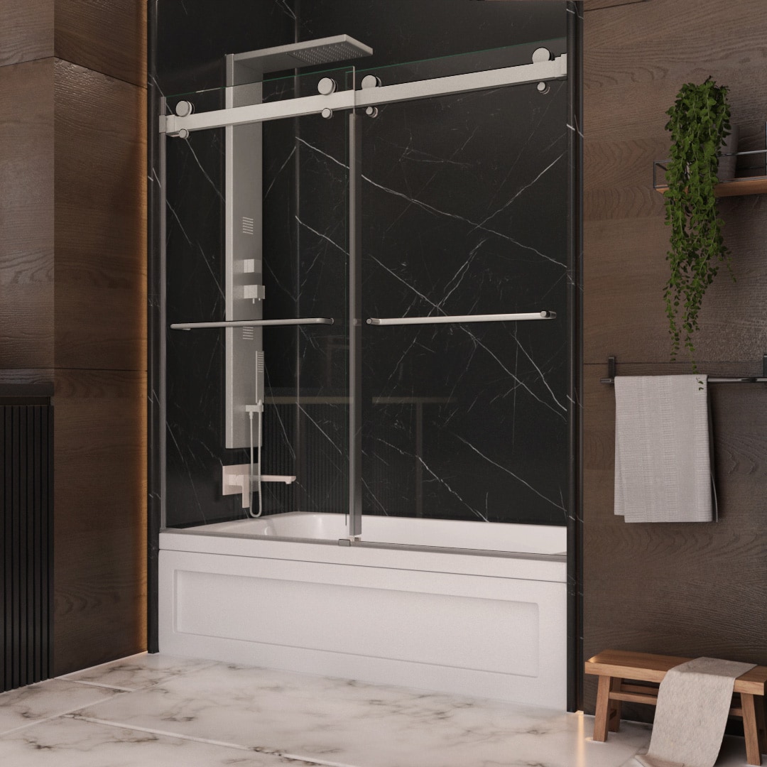 Eclipse Frameless Sliding Barn Door Shower Door in Black with