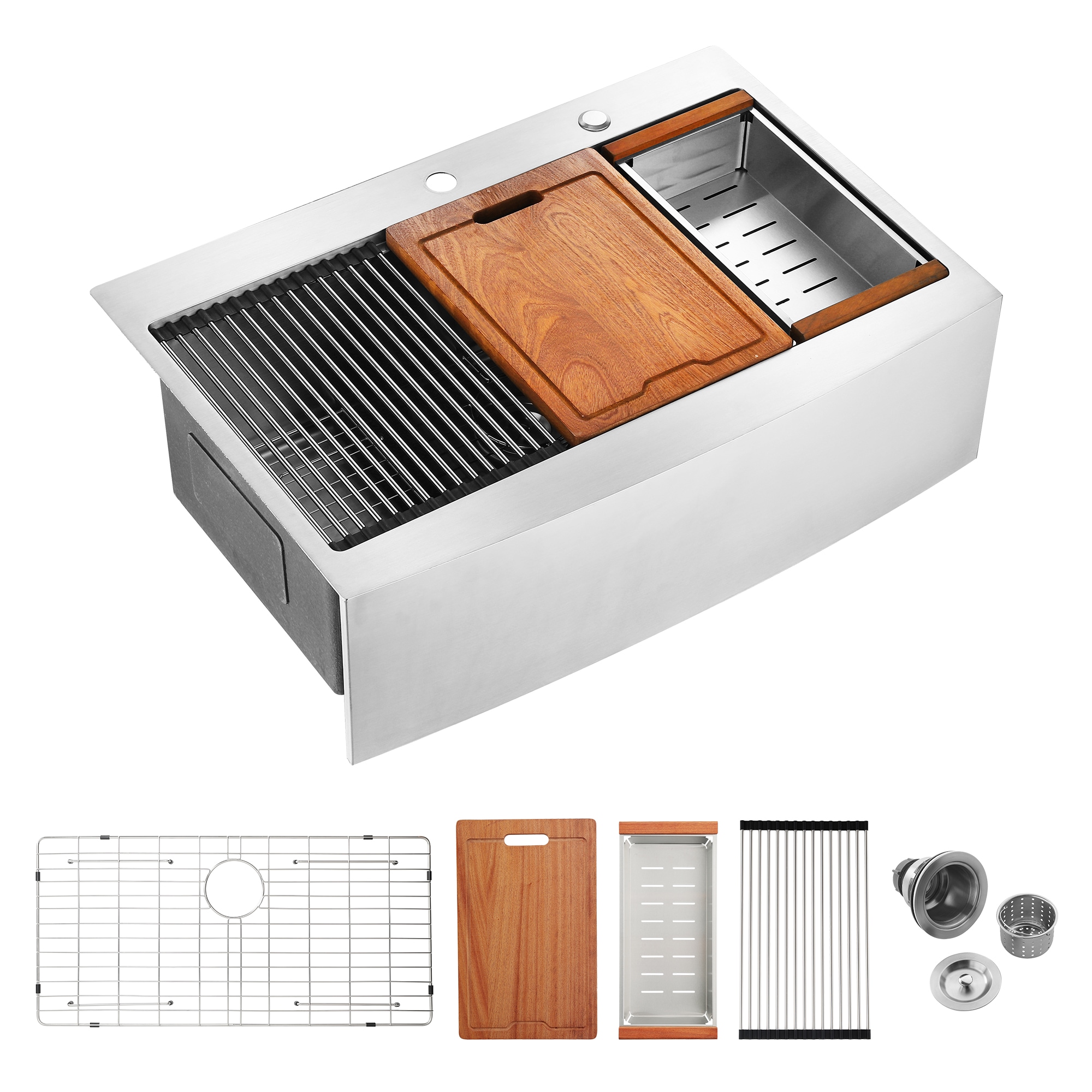 Forclover KCS-P04 Farmhouse apron front 33-in x 22-in Stainless steel Single bowl 16 -Gauge Workstation Kitchen Sink with Drainboard