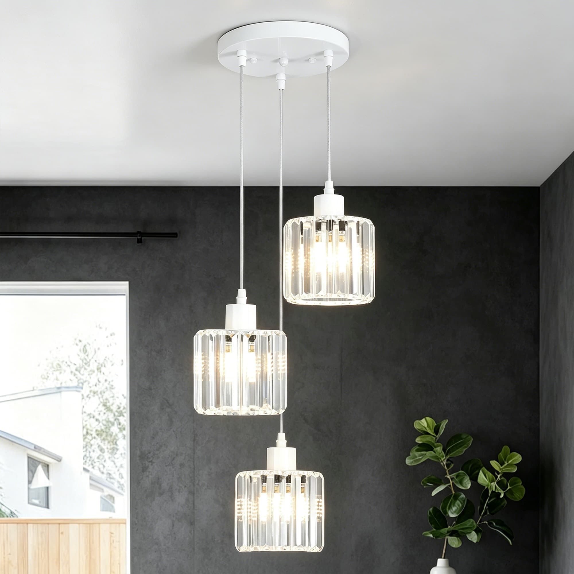 ZemSum 3 -Light White Metal Clear glass Pendant Light