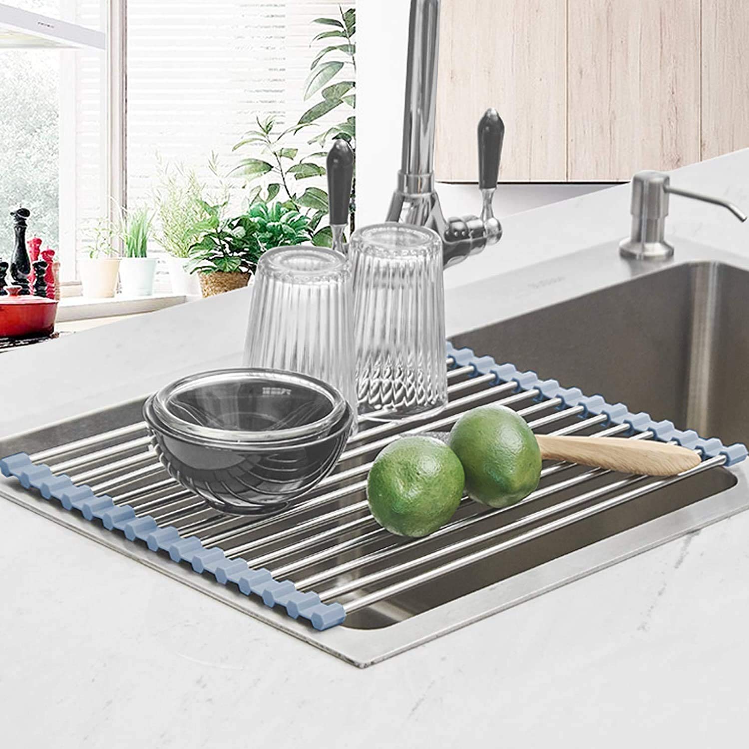 Etokfoks Roll Up 17 5 in x 11 8 in Over Sink Dish Drying Rack Stainless ...