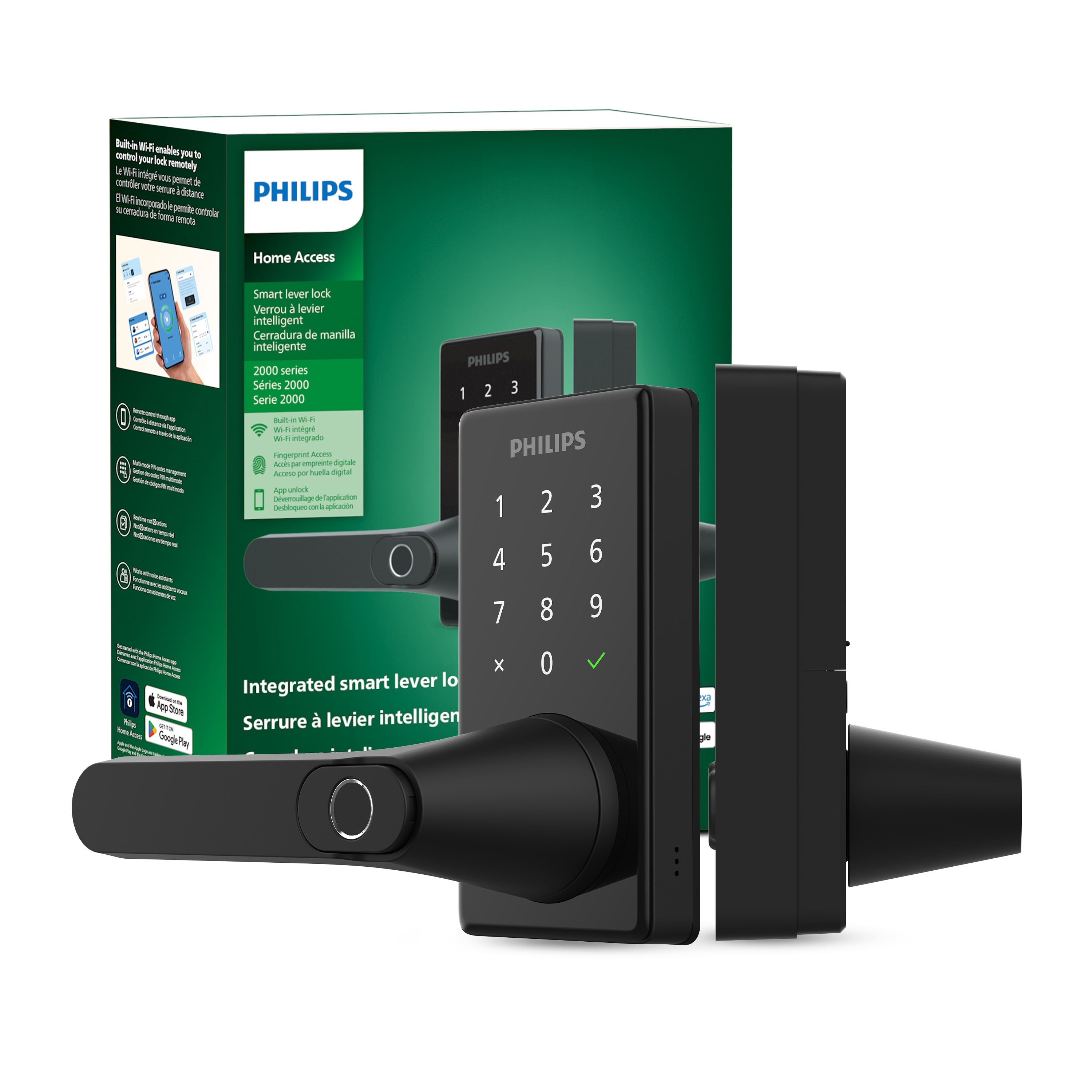 Philips 1000 Lock/Lever Combo Matte Black Smart Wi-Fi and Touchscreen Keypad Electronic Deadbolt Lock