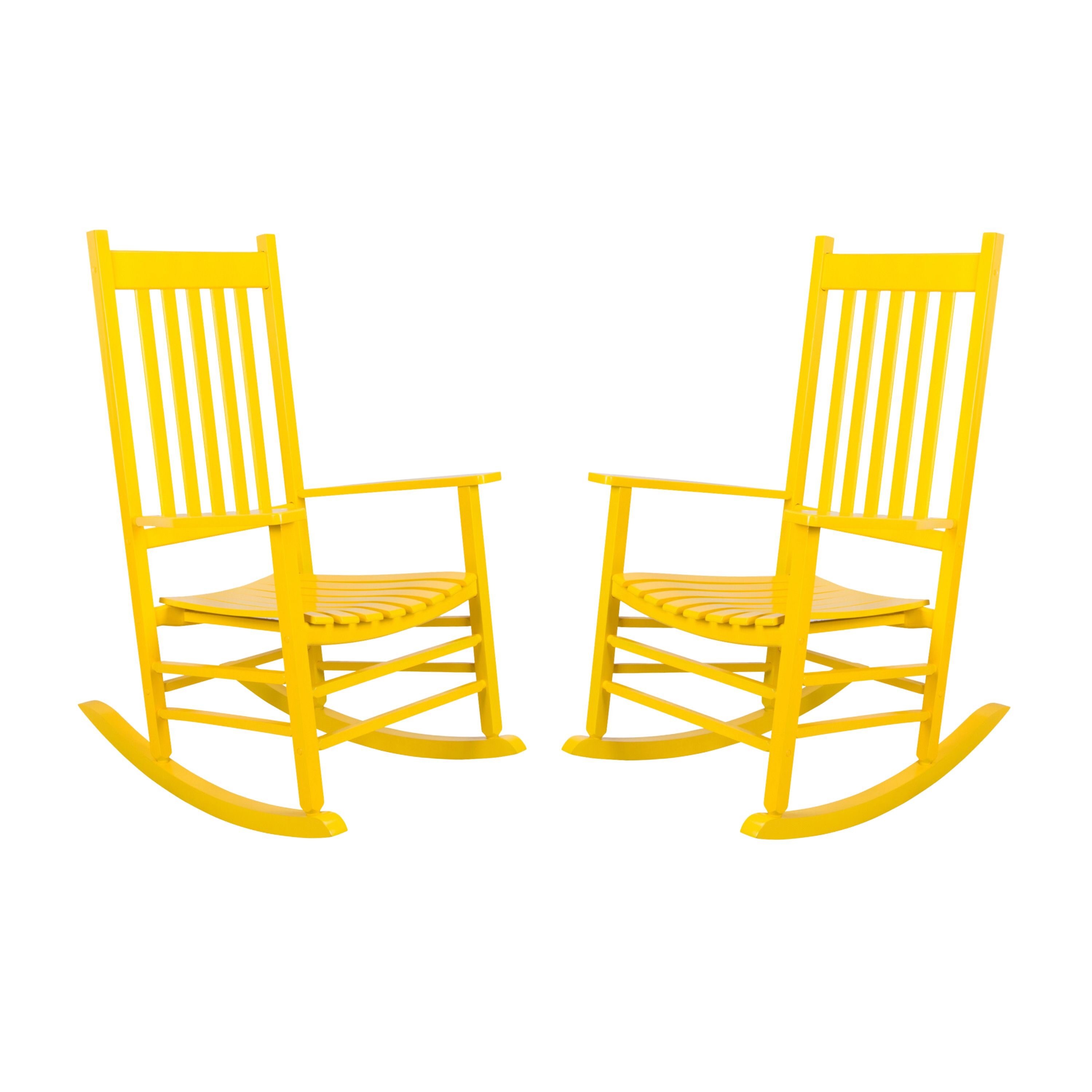 Shine Company KT4332LE-2 Set of 2 Yello Wood Frame Rocking Chair with Slat Seat