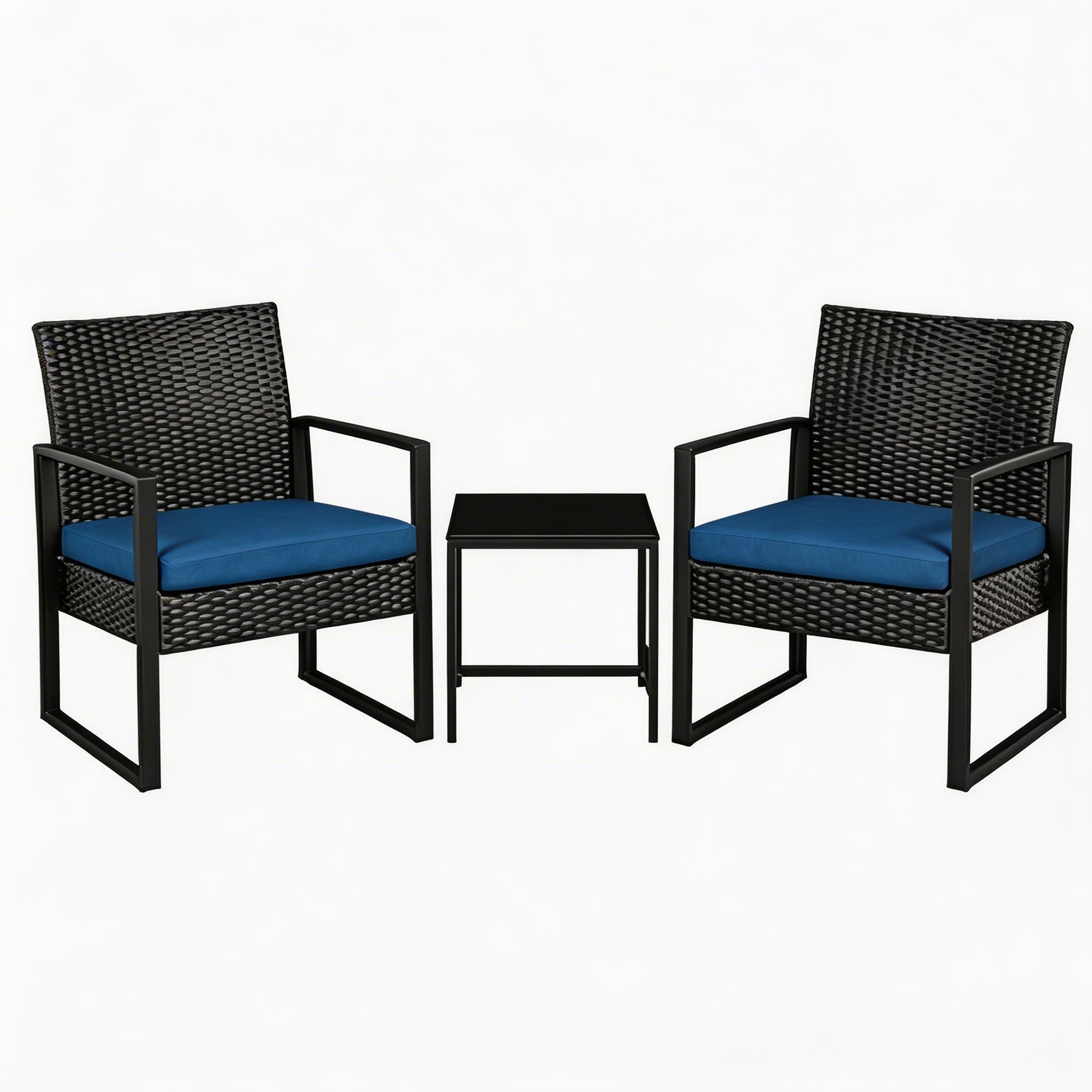 GAOMON - Three piece outdoor rattan patio bar set with two chairs waterproof cushions and square ...