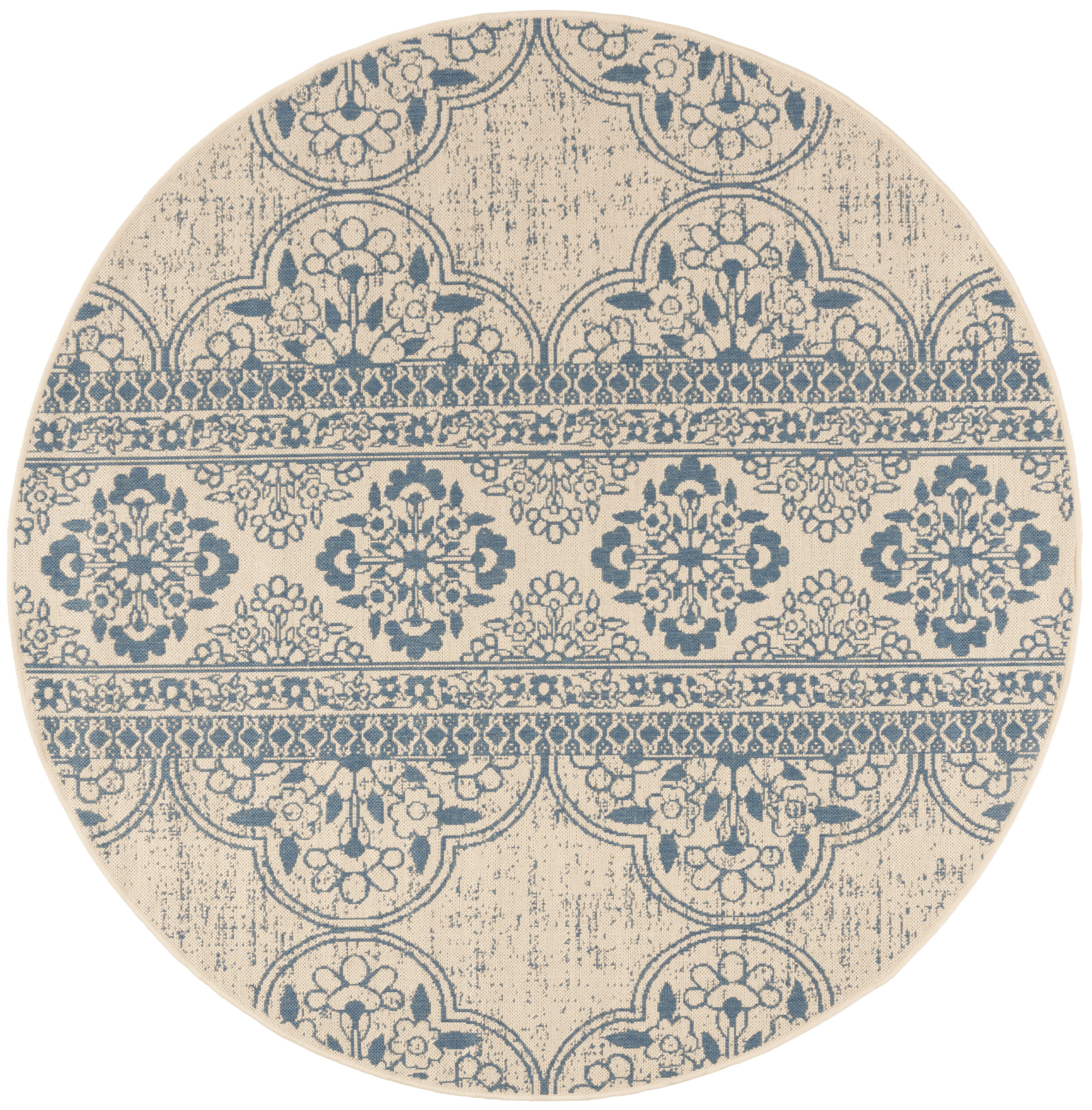 Safavieh BHS174M-6R Beach House Viney 7 x 7 (ft) Loomed Polypropylene Blue/Creme Round Indoor/Outdoor Floral/Botanical Bohemian/Eclectic Area rug