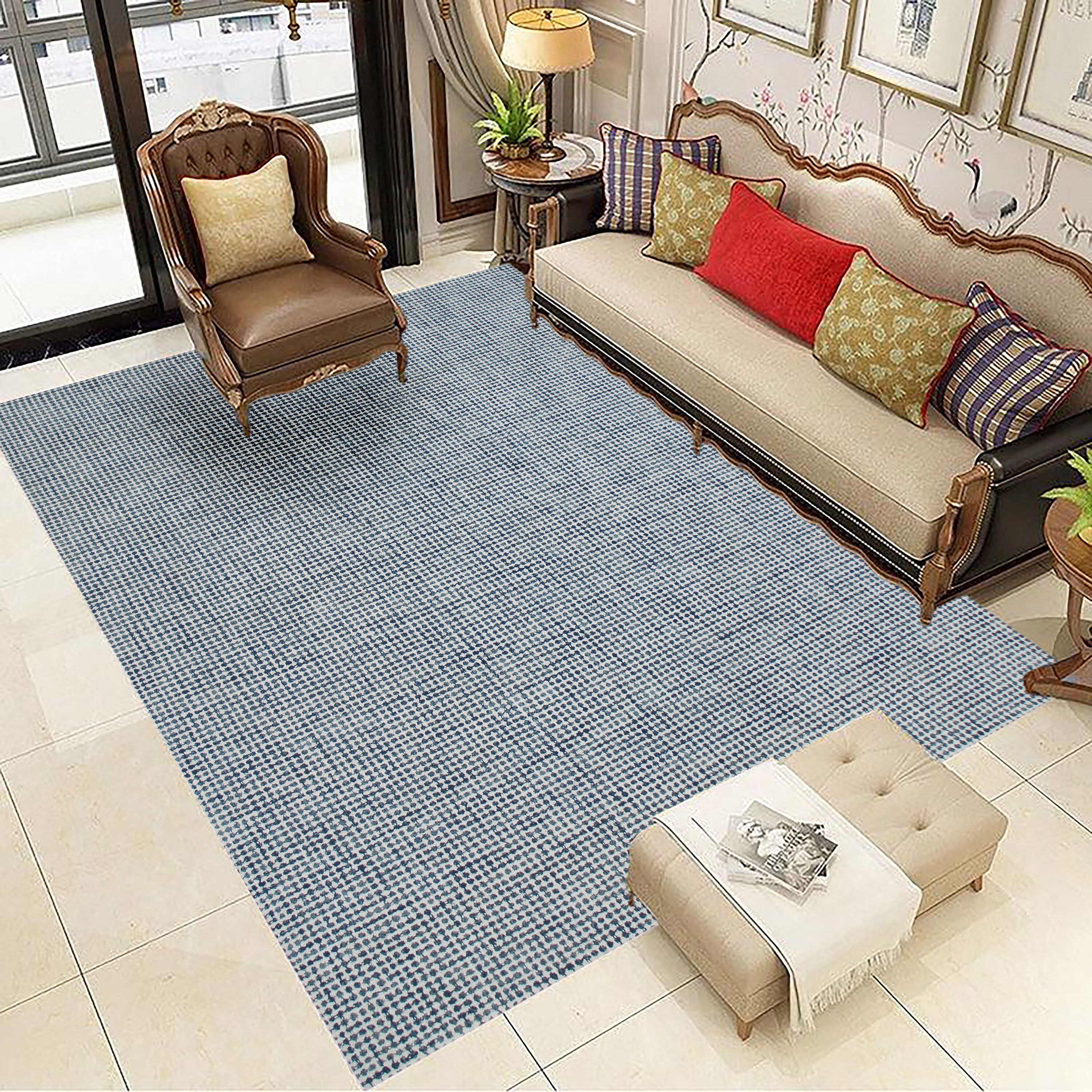 allen + roth Blue Dot Wool 8 X 10 (ft) Wool Blue Indoor Area Rug 1021 8 ...