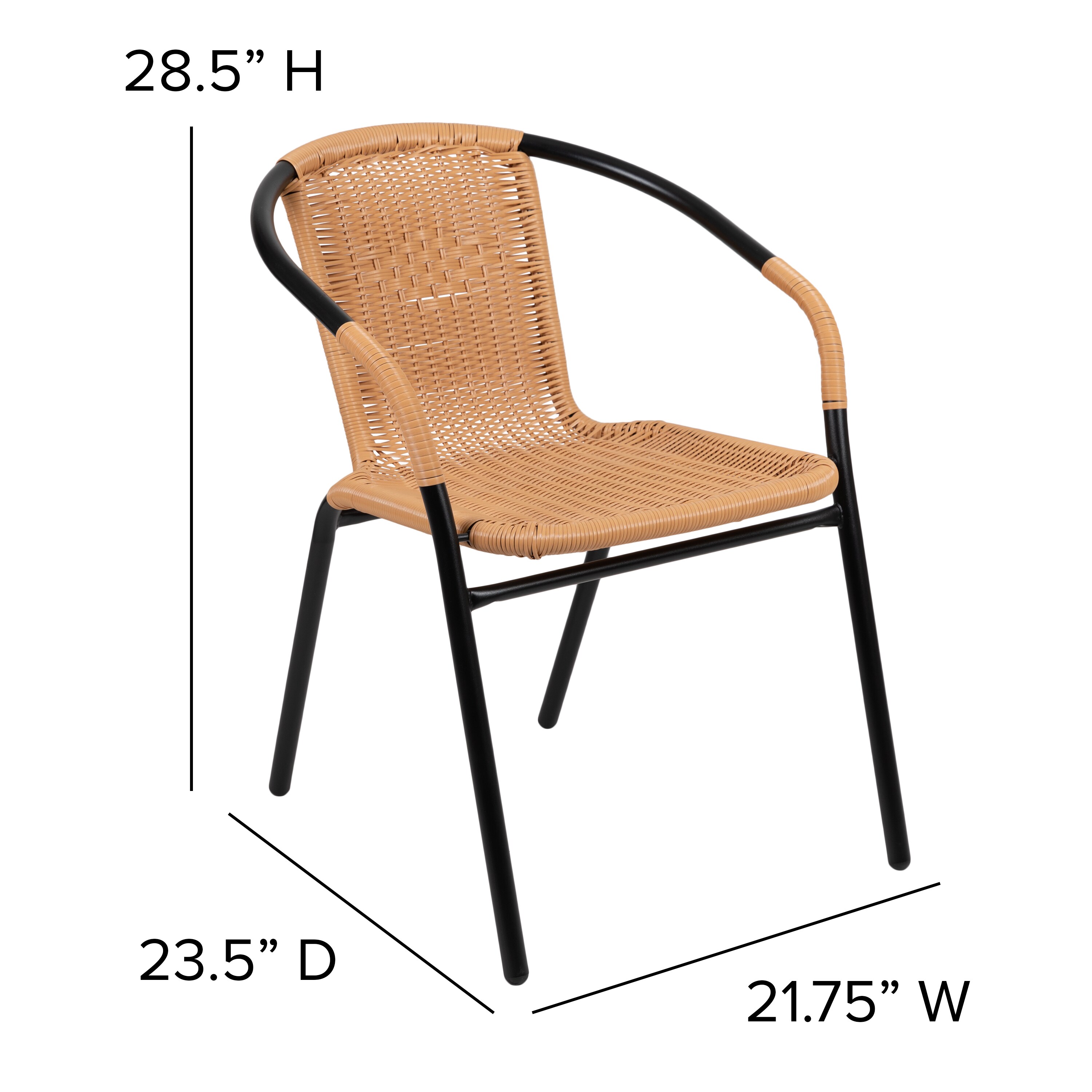 Beige Rattan and Black Steel Patio Dining Chairs, Set of 2