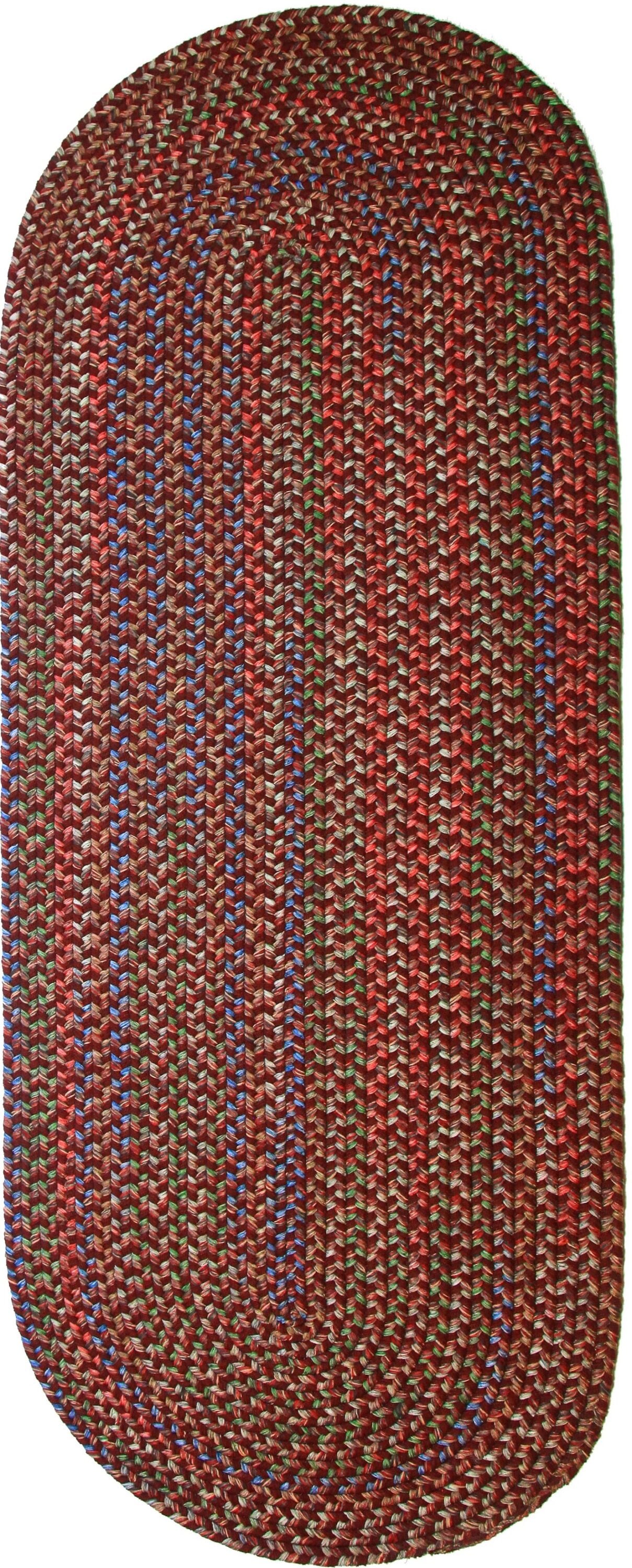 Rhody Rug KA43R024X096 2 x 8 (ft) Braided Polypropylene Burgundy Oval Indoor/Outdoor Geometric Area rug