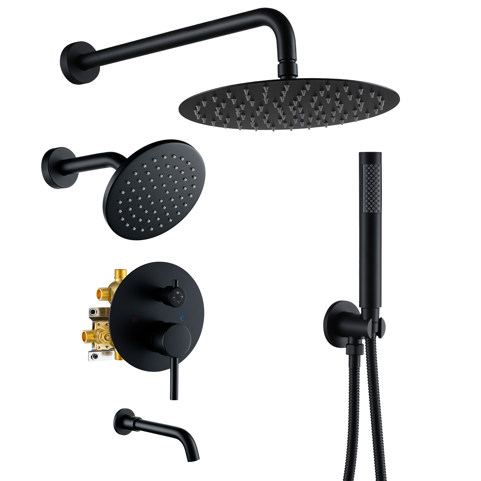 CASAINC M6201-A-10-BG 10 Inch 4 Function Luxury Dual Shower Faucets System Sets Matte Black 10-in Dual Head Built-In Shower Faucet System with 4-way Diverter ( Pressure-balanced Valve Included )