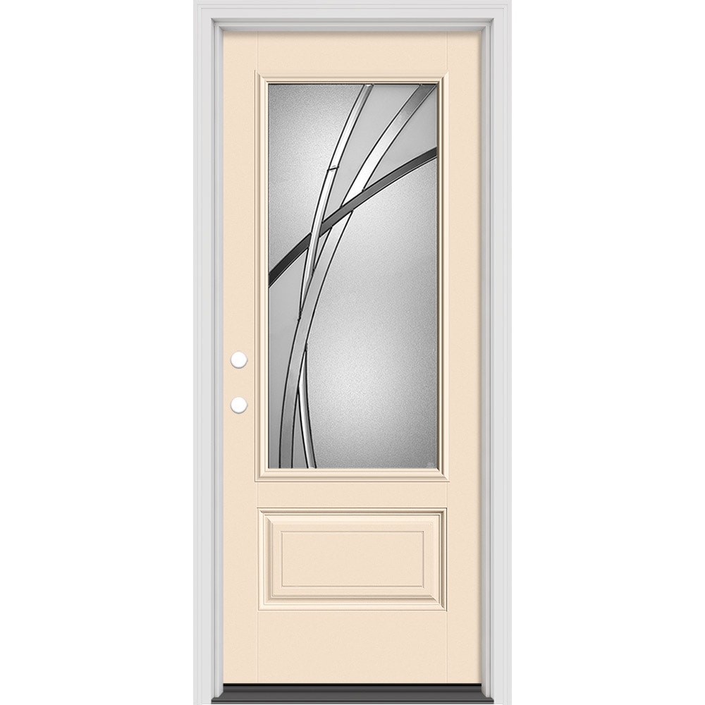 Masonite 632589 Kordella 32-in x 80-in x 4-9/16-in Fiberglass 1/4 lite Right-hand inswing Walnut Painted Prehung Slab Front Door with Brickmould Solid core