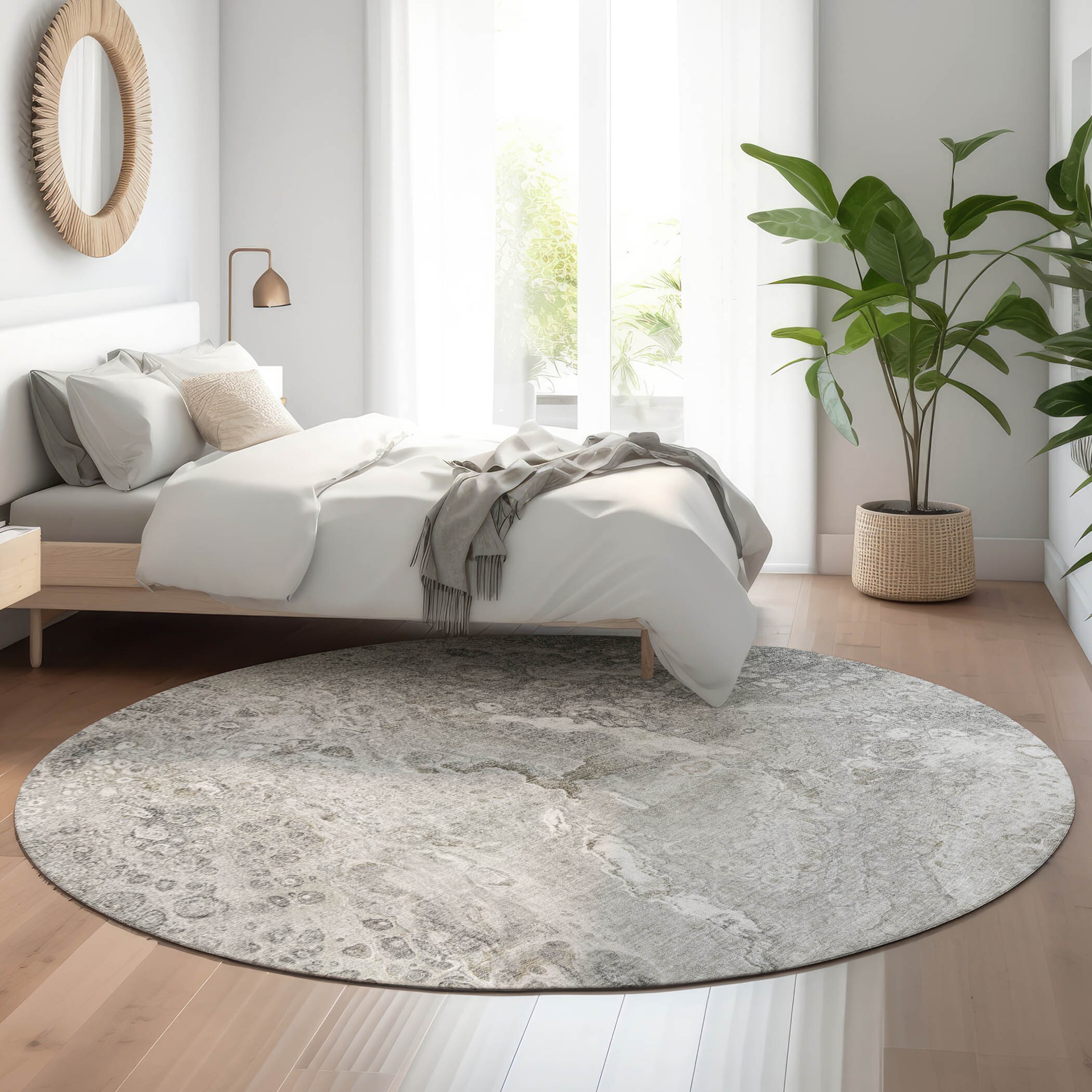 Addison Rugs AMF588SV8RO Mayfield AMF588SV 8 x 8 (ft) Loomed Silver Round Indoor Geometric Machine washable Pet Friendly Area rug