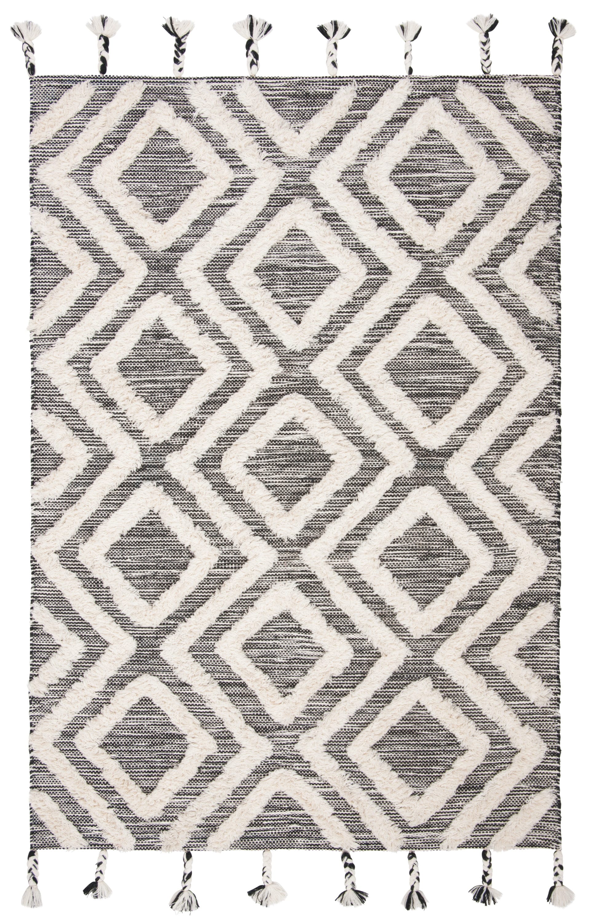 Safavieh KNY331Z-5 Kenya Shouko 5 x 8 (ft) Tufted Wool Black/Ivory Rectangular Indoor Geometric Bohemian/Eclectic Area rug