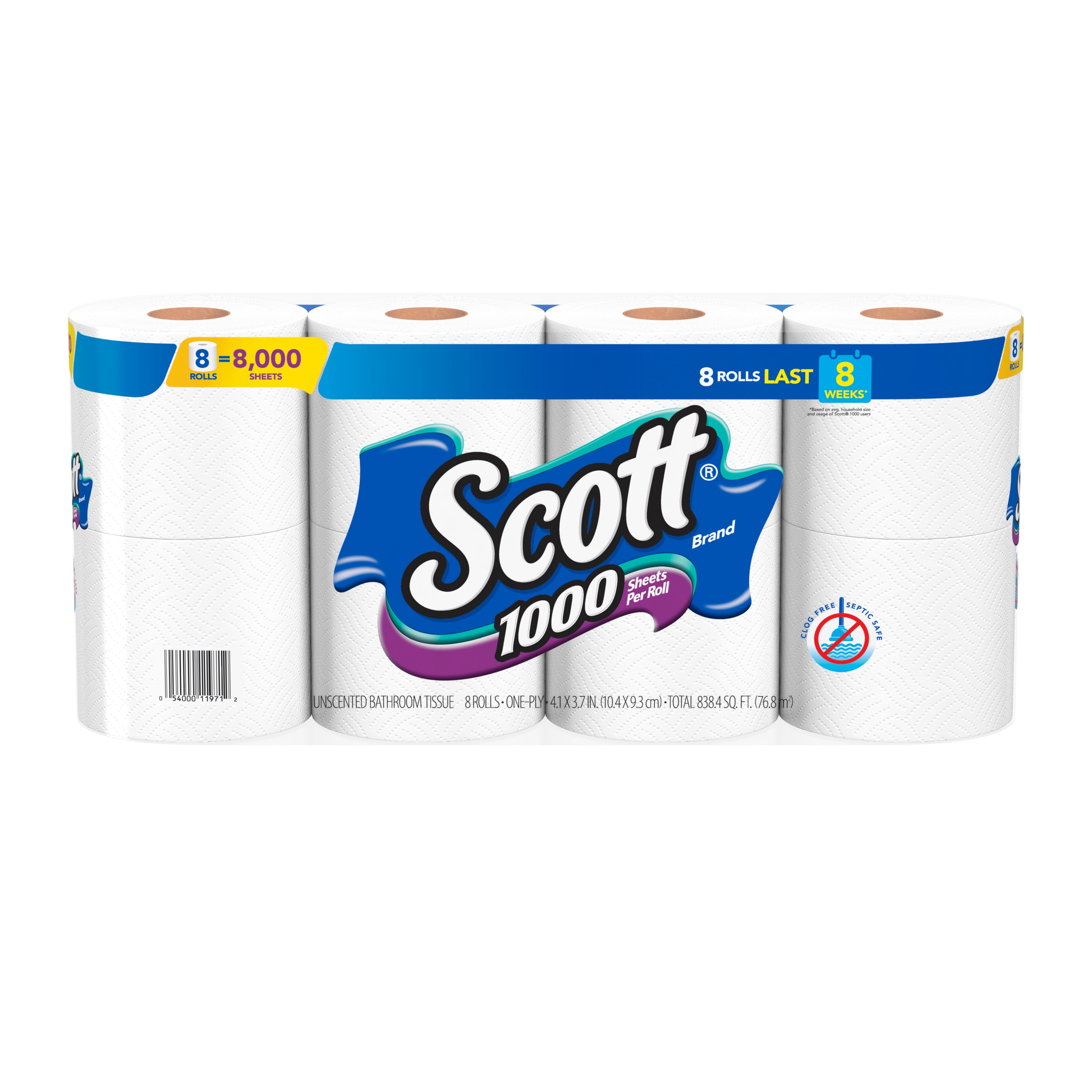 Scott Toilet Paper, Regular Rolls, Septic-Safe, 1-Ply - 4 Rolls
