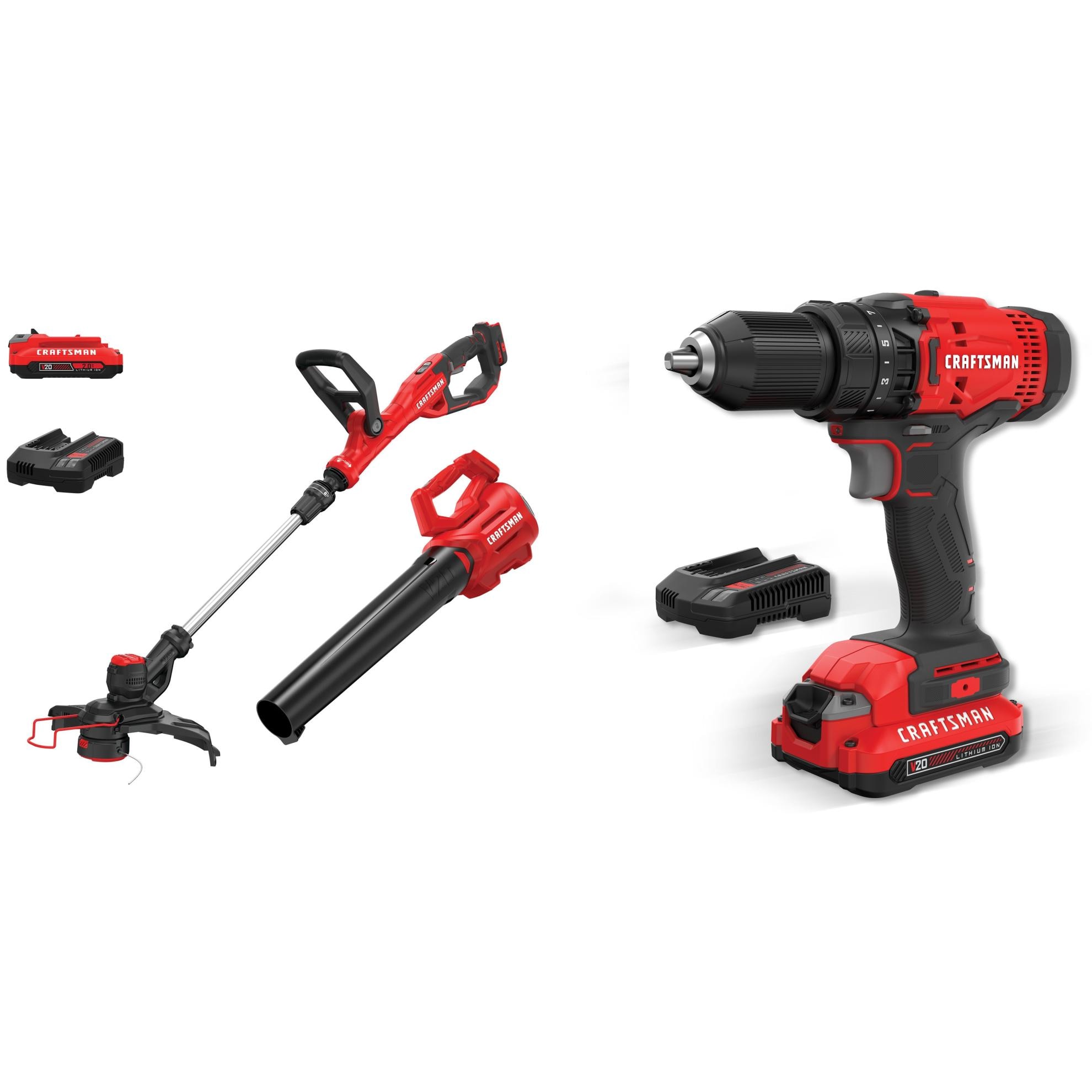 V20 Cordless Home & Yard Tool Bundle with String Trimmer, Leaf Blower & 1/2-in Drill/Driver Kit