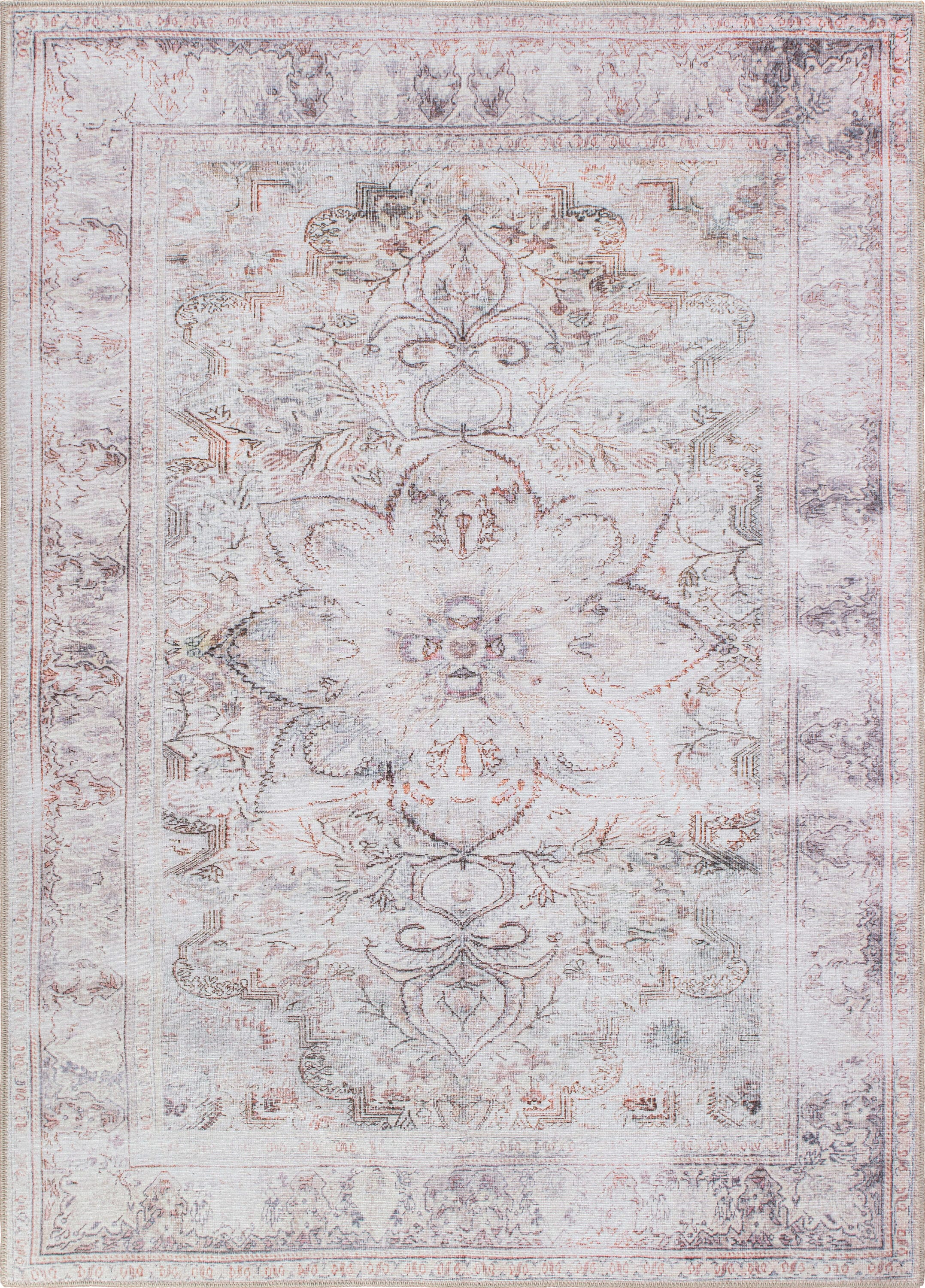 Vintage Cream and Red Synthetic Medallion Washable 5' x 7' Rug
