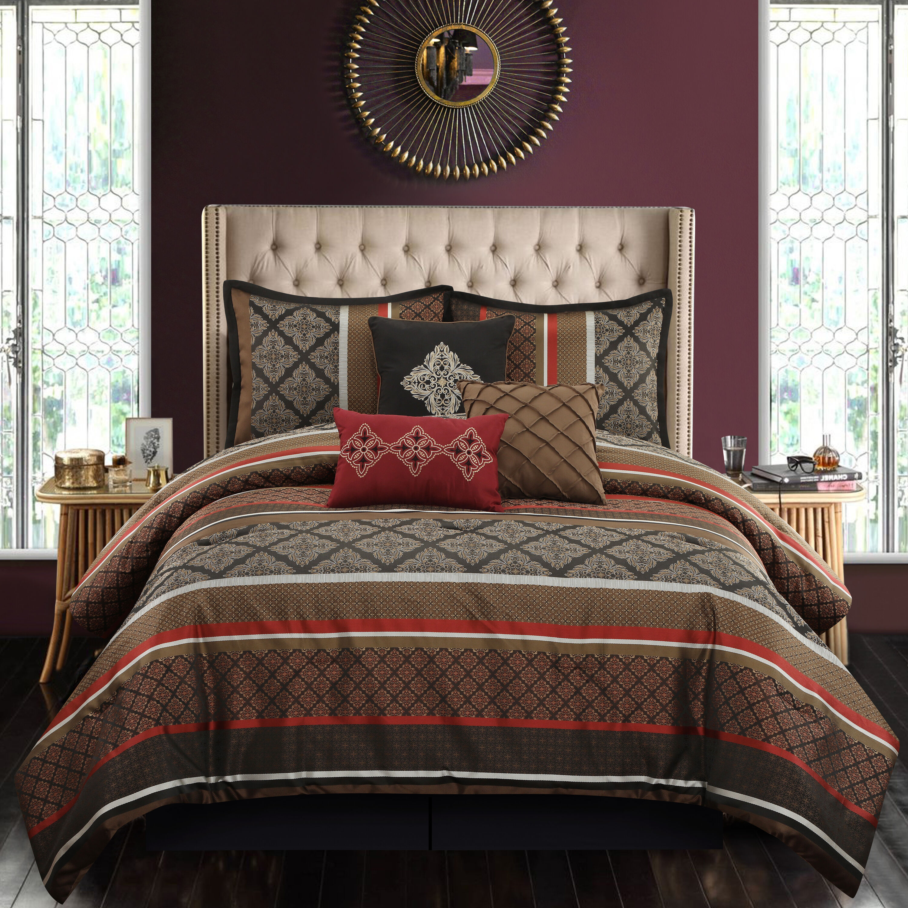 Mainstays 5-Piece Tan Striped Comforter Set, Full/Queen 