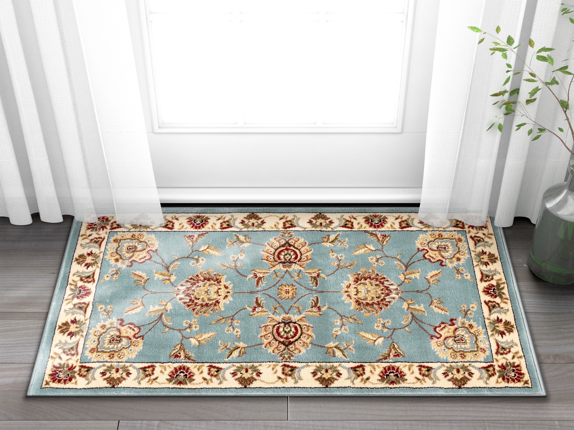 Well Woven 36063 2 x 3 (ft) Loomed Polypropylene Light Blue Rectangular Indoor Medallion Persian Area rug