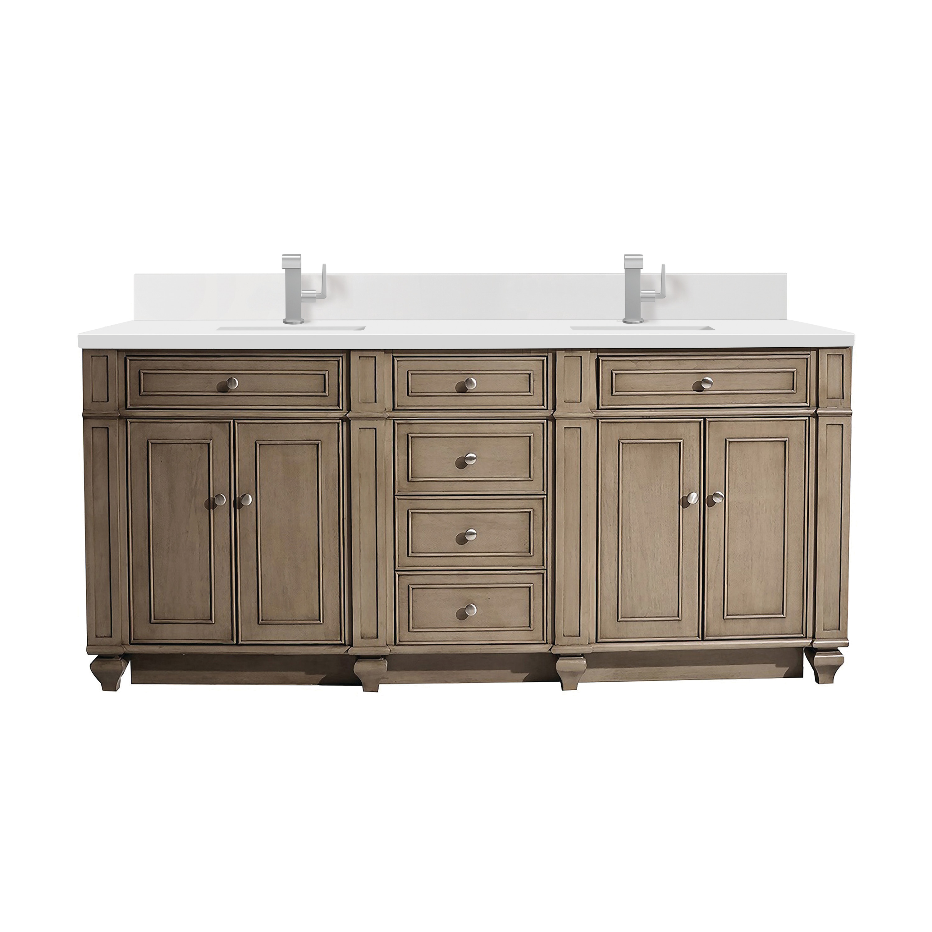 James Martin Vanities 157-V72-WW-1WZ Bristol 72-in Whitewashed Walnut Undermount Double Sink Bathroom Vanity with White Zeus Quartz Top
