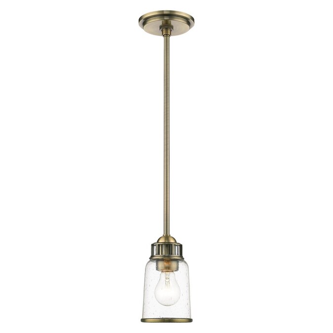 Livex Lighting Lawrenceville Antique Brass Traditional Seeded Glass Bell Mini Pendant Light In The Department At Com - Seeded Glass Pendant Light Brass