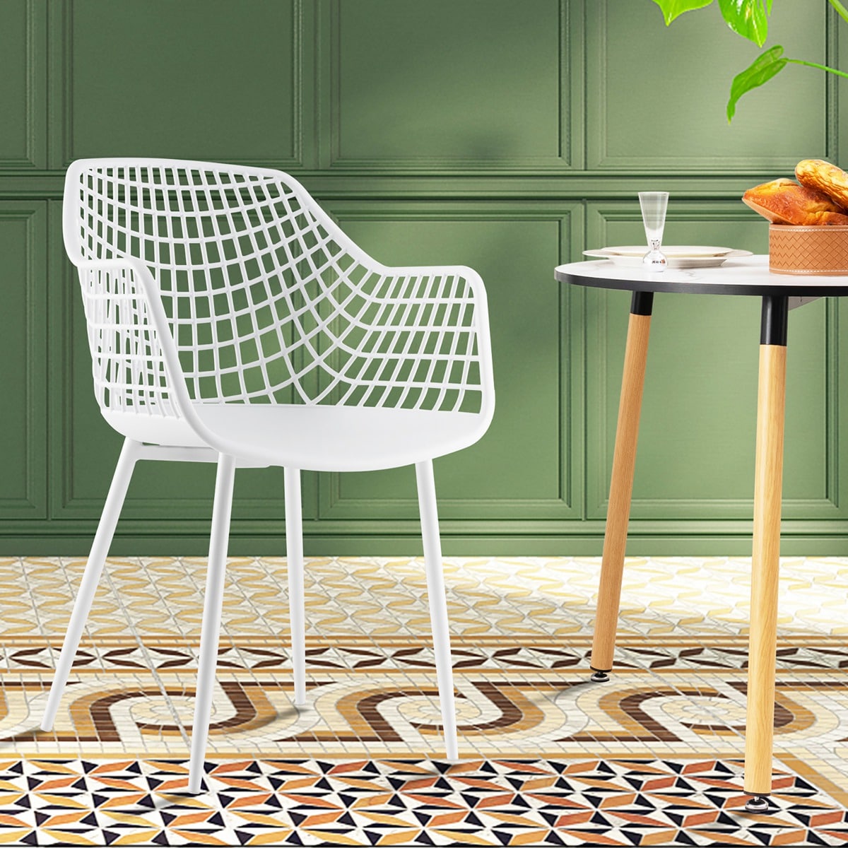 Costway Modern Dining Chair Set of 4 Plastic Shell Hollow withMetal ...