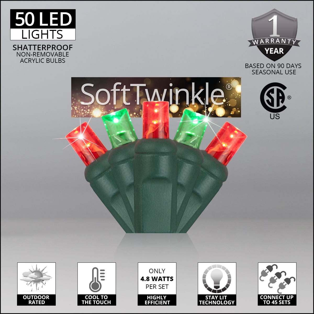 Wintergreen Lighting SoftTwinkle 50-Count 16.33-ft Twinkling Red/Green ...