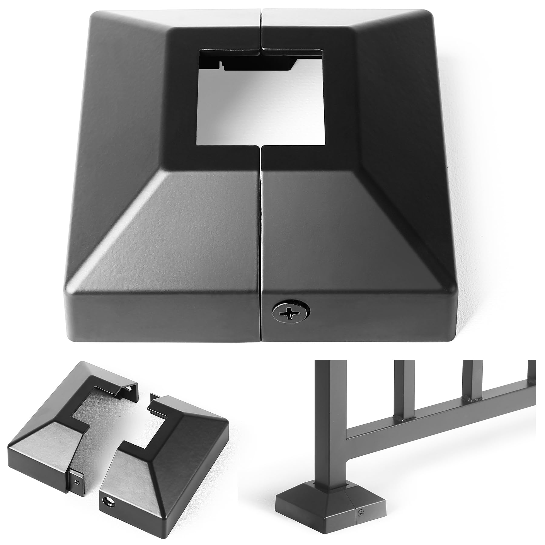 Afoxsos  Split Post Base Cover Fits 1 Point 25 x 1 Point 25 Post 3 Point 5 x 3 Point 5 Base Indoor Outdoor Iron Railing Fence Stair Decorative