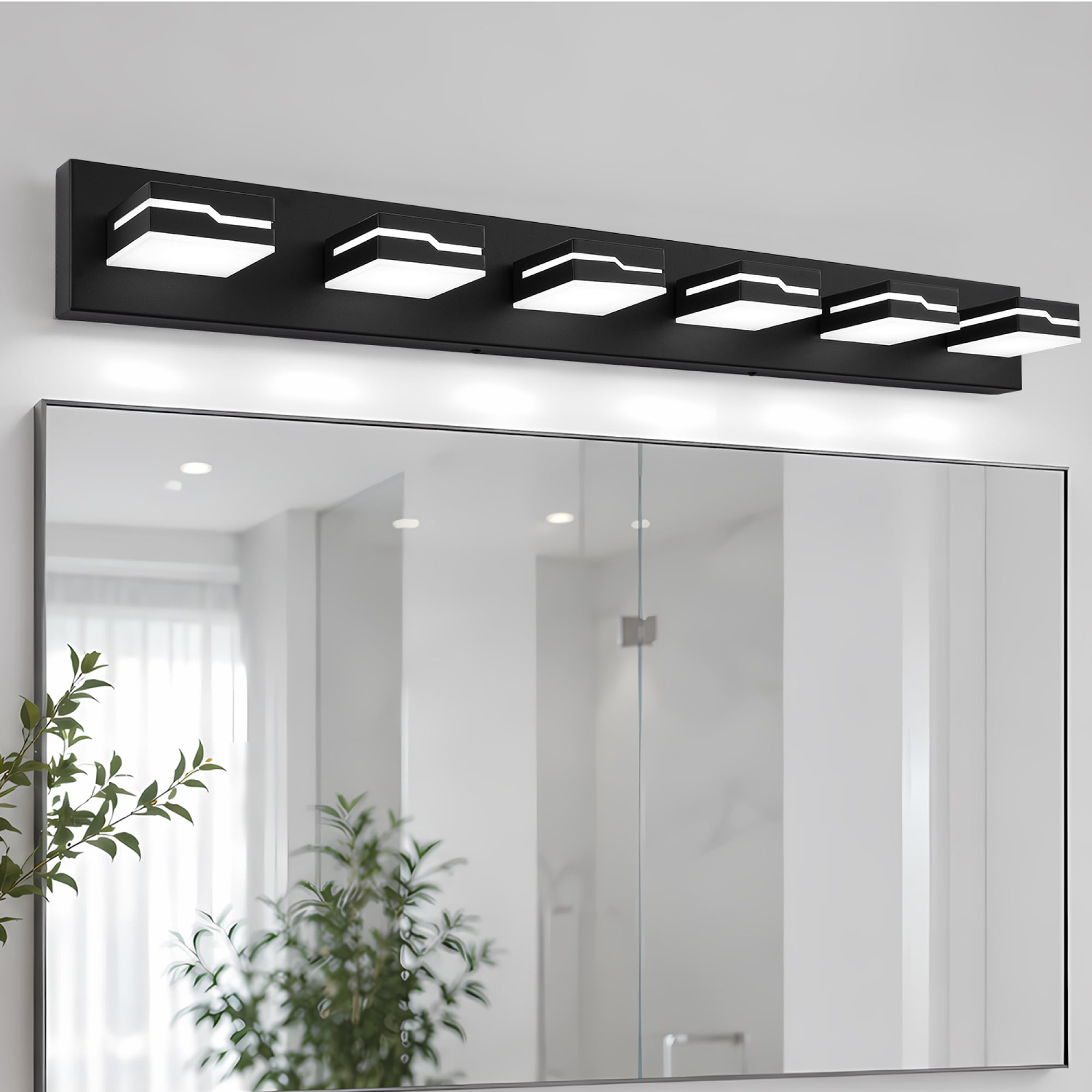 Trikiousd 39 in 6-Light Matte Black Modern LED Vanity Light 48W 6000K ...