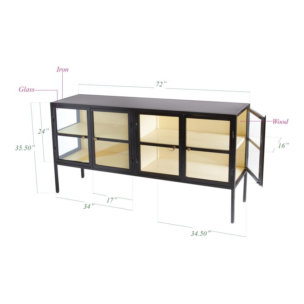 Glass Cabinet With Black Aluminum Frame - 72 x 34 x20 - Inch---Unassembled