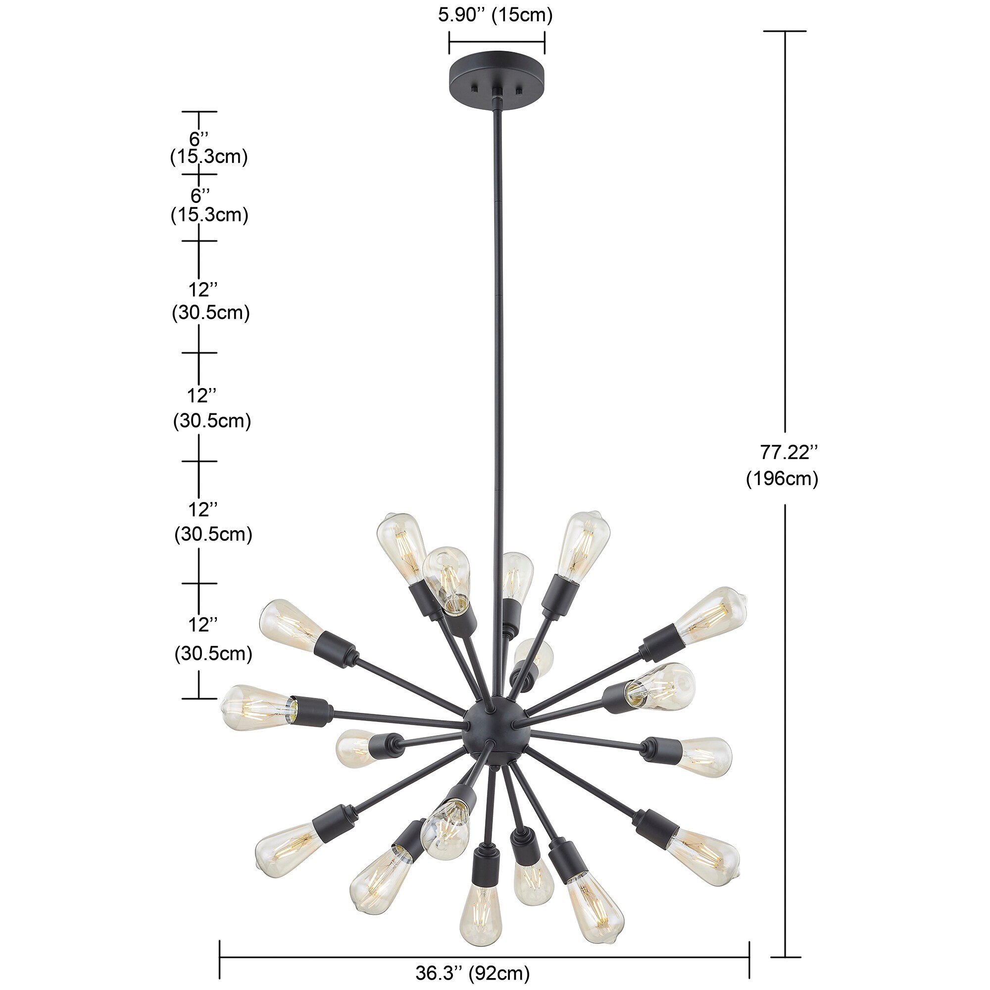 Boeka Arcturus 18-Light Black Mid-century LED Dry Rated Chandelier at ...