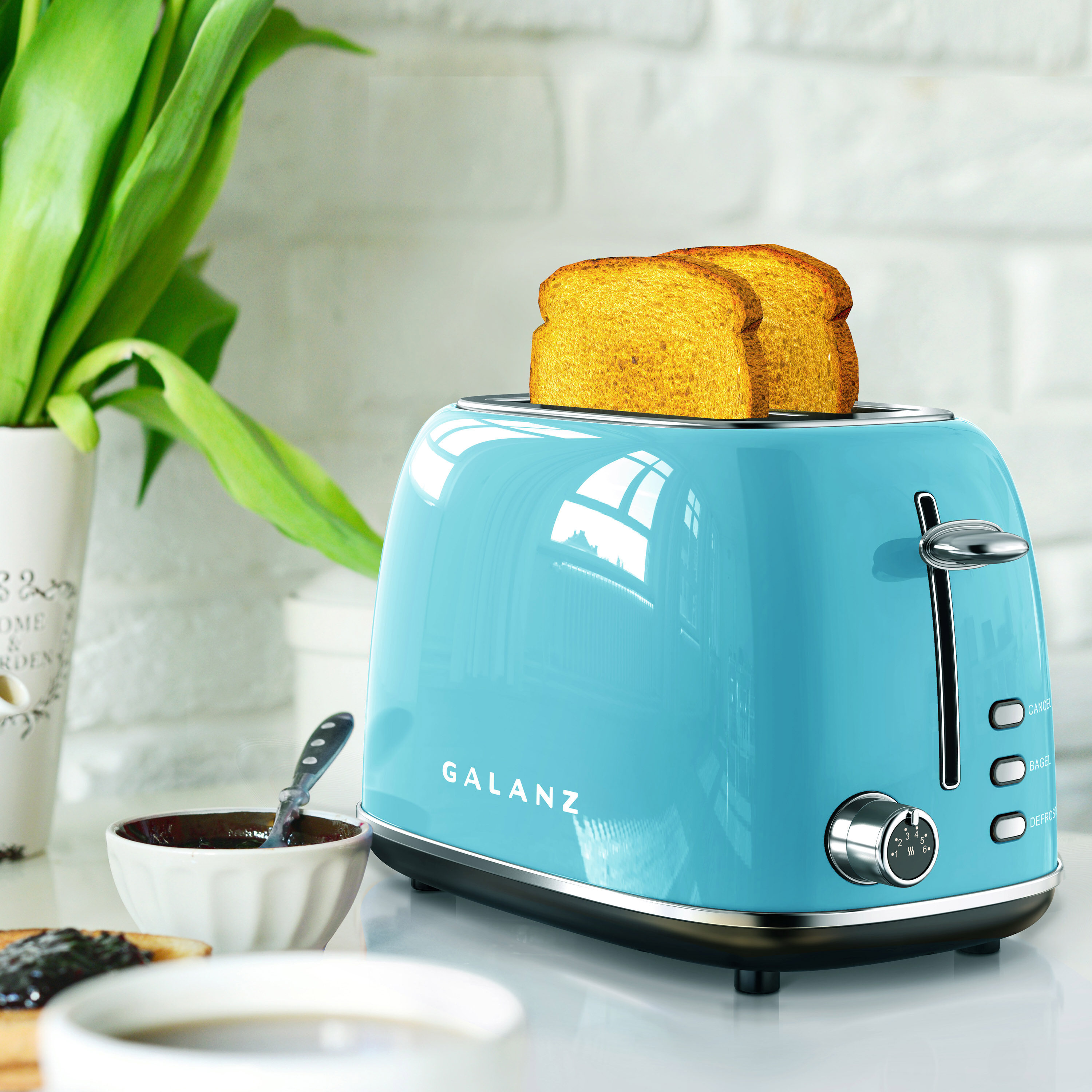 Galanz Blue Retro 2-Slice Toaster, ETL Safety Listed, 6 Browning Options, Slide-Out Crumb Tray, Timer, 825W