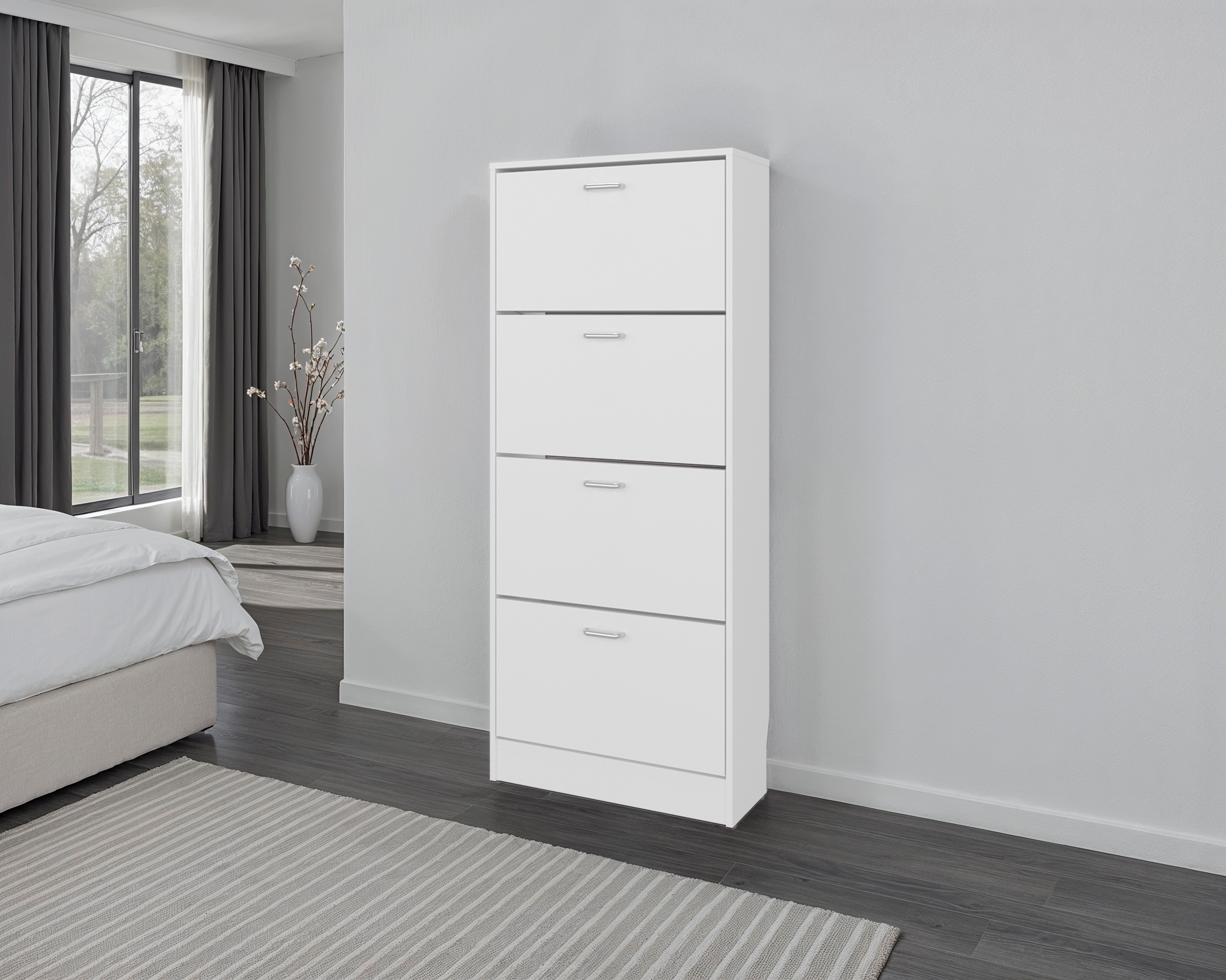 Boho Havens Modern White 4-Tier Wood Shoe Storage Organizer