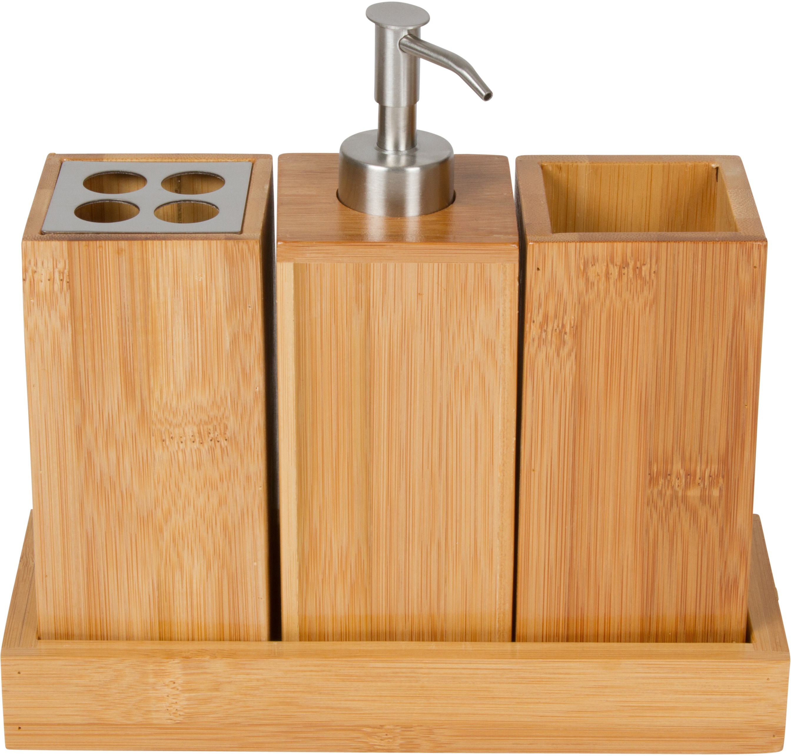 Trademark Innovations Natural Wood Bath Accessory Set in the Bathroom  Accessories department at