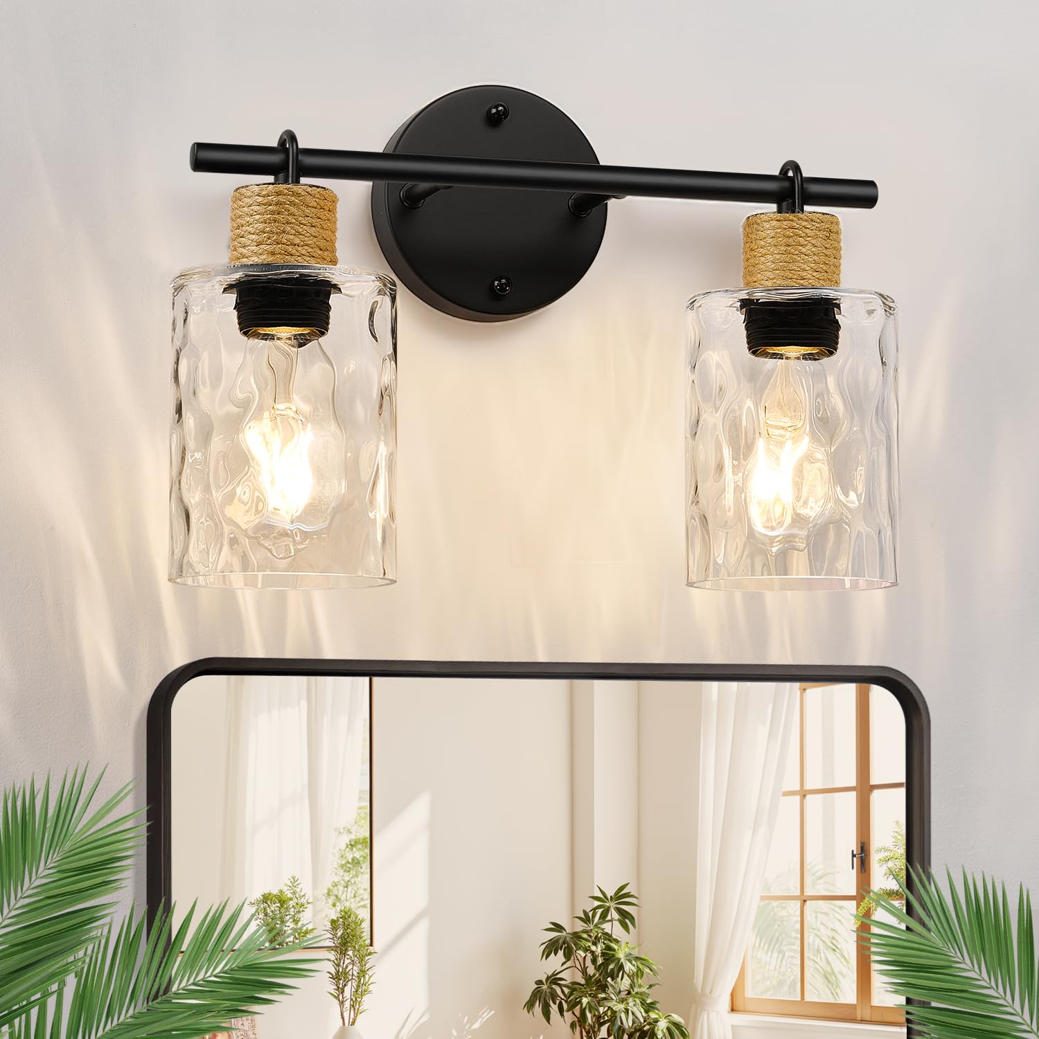 Fanbulous Farmhouse 2 Light Matte Black Vanity Light with Crystal Shade