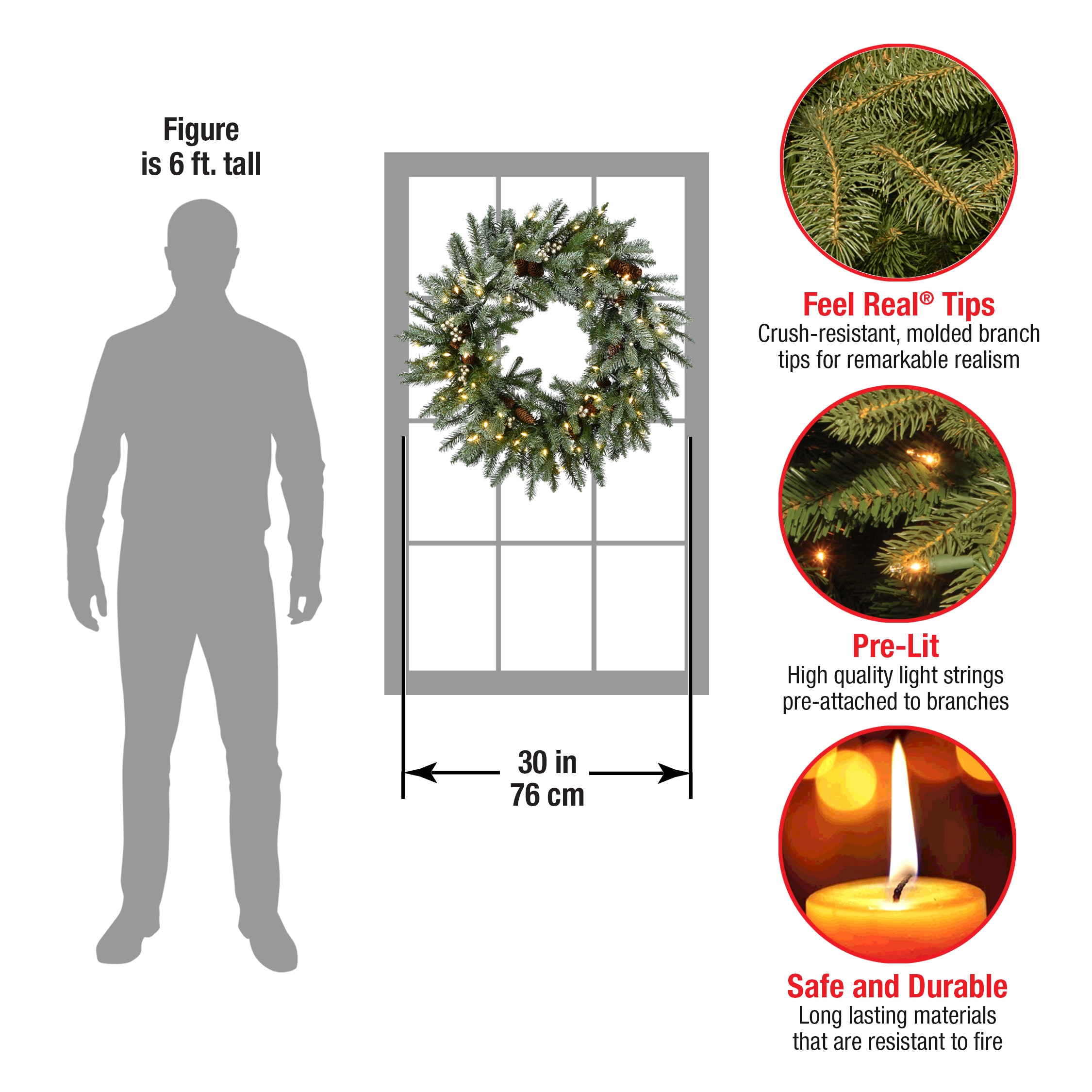 30" Snowy Morgan Spruce Wreath with LED Lights