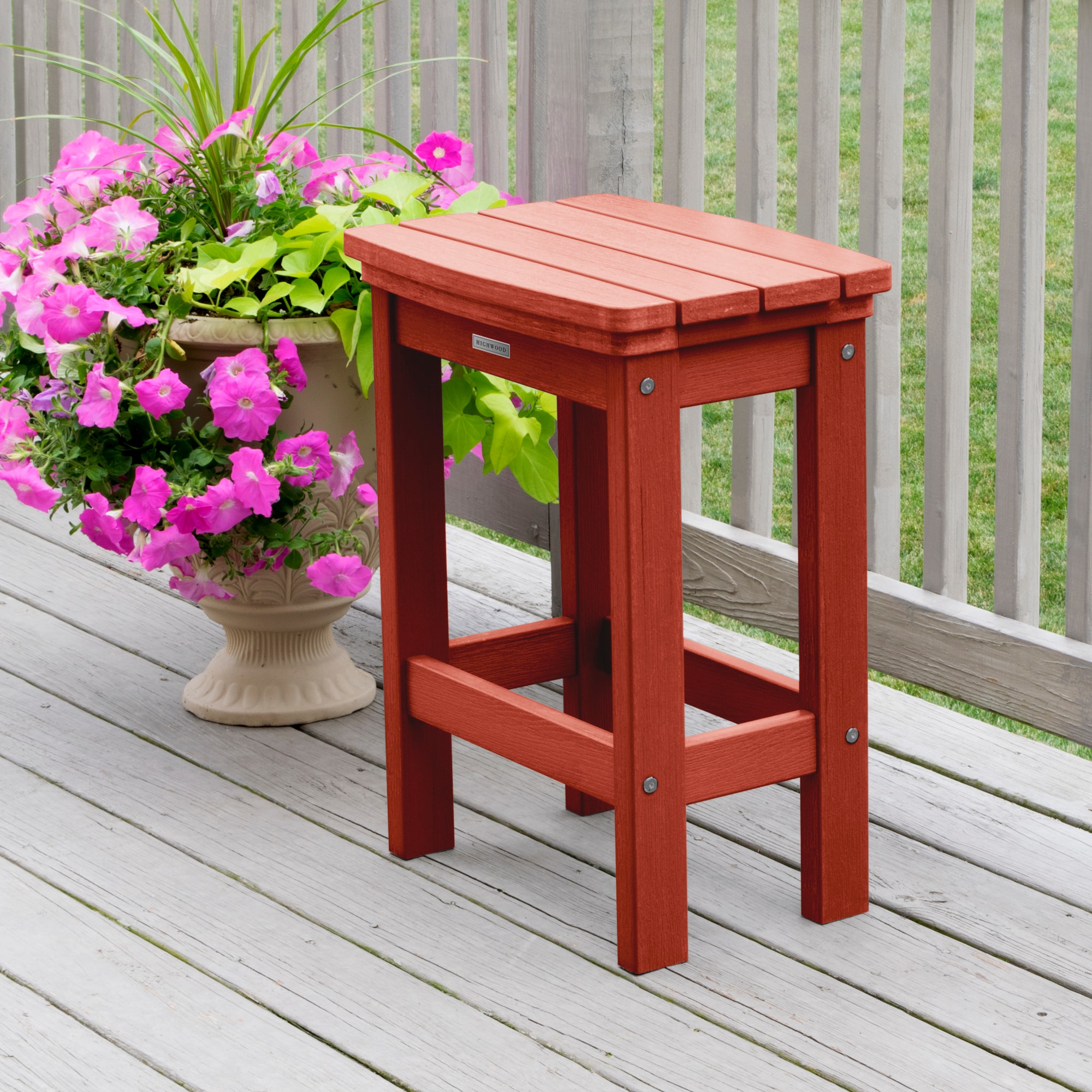 highwood AD-CHR-KS2-RED The Lehigh Rustic Red Poly-lumber Frame Stationary Counter-height Chair with Slat Seat
