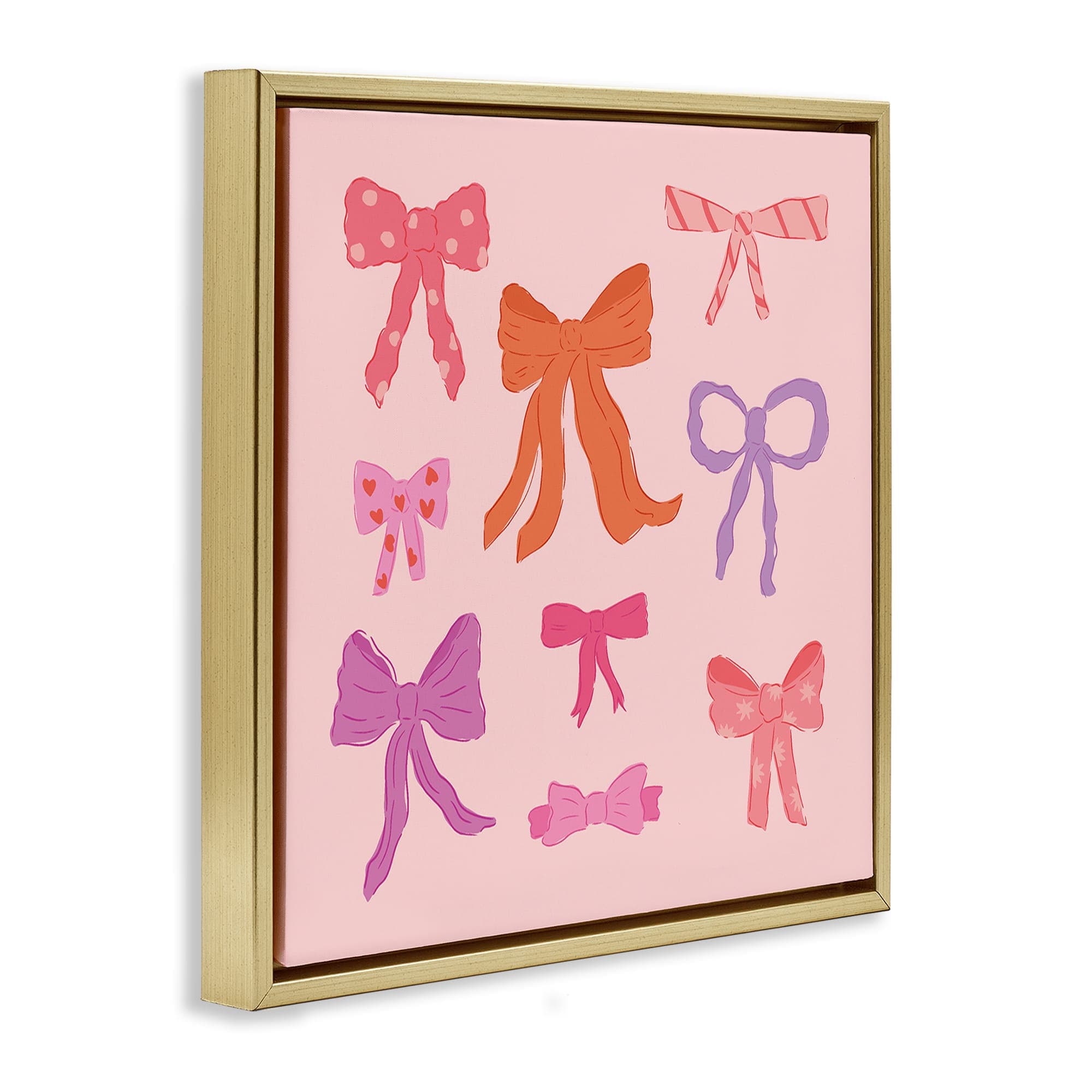 Stupell Industries Stylish Fashion Bows on Pink Gold Framed Floater ...