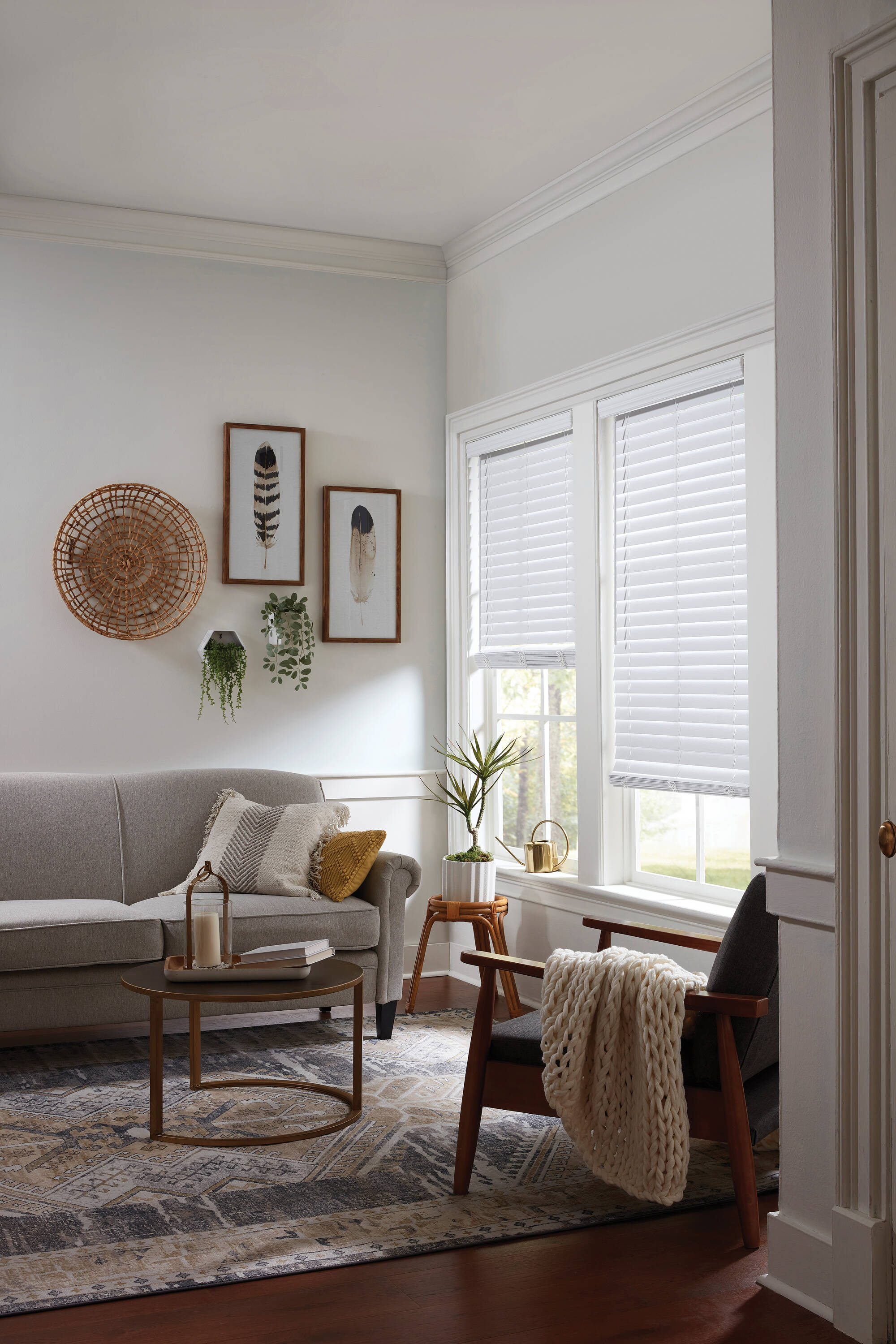 allen + roth Trim at Home 2-in Slat Width 35-in x 48-in Cordless White Faux Wood Room Darkening Horizontal Blinds