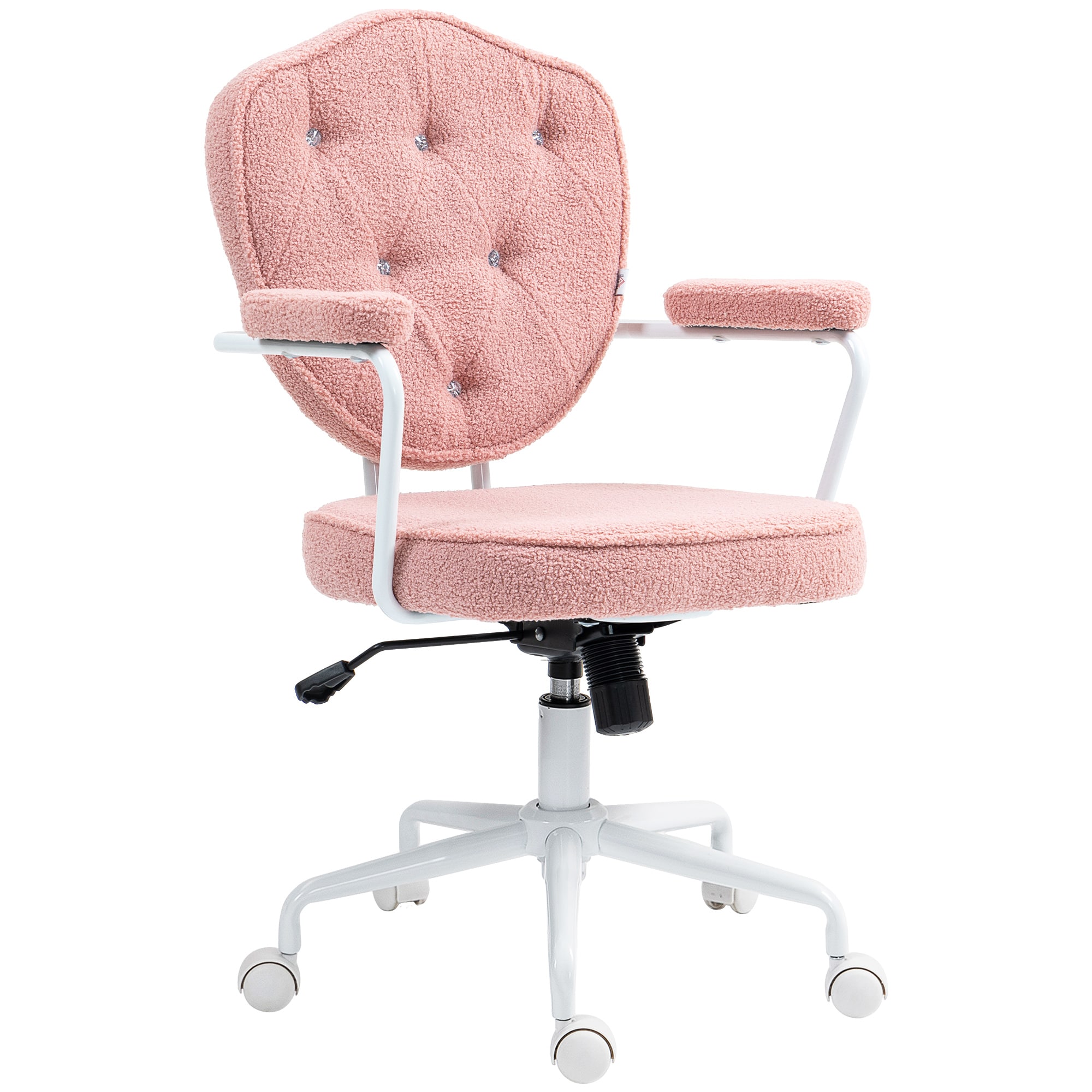 LOVMOR SF-M-W2225P250013 Cute Home Office Chair Computer Desk Chair with Button Tufted Teddy Bear Fleece Swivel Vanity Chair Pink