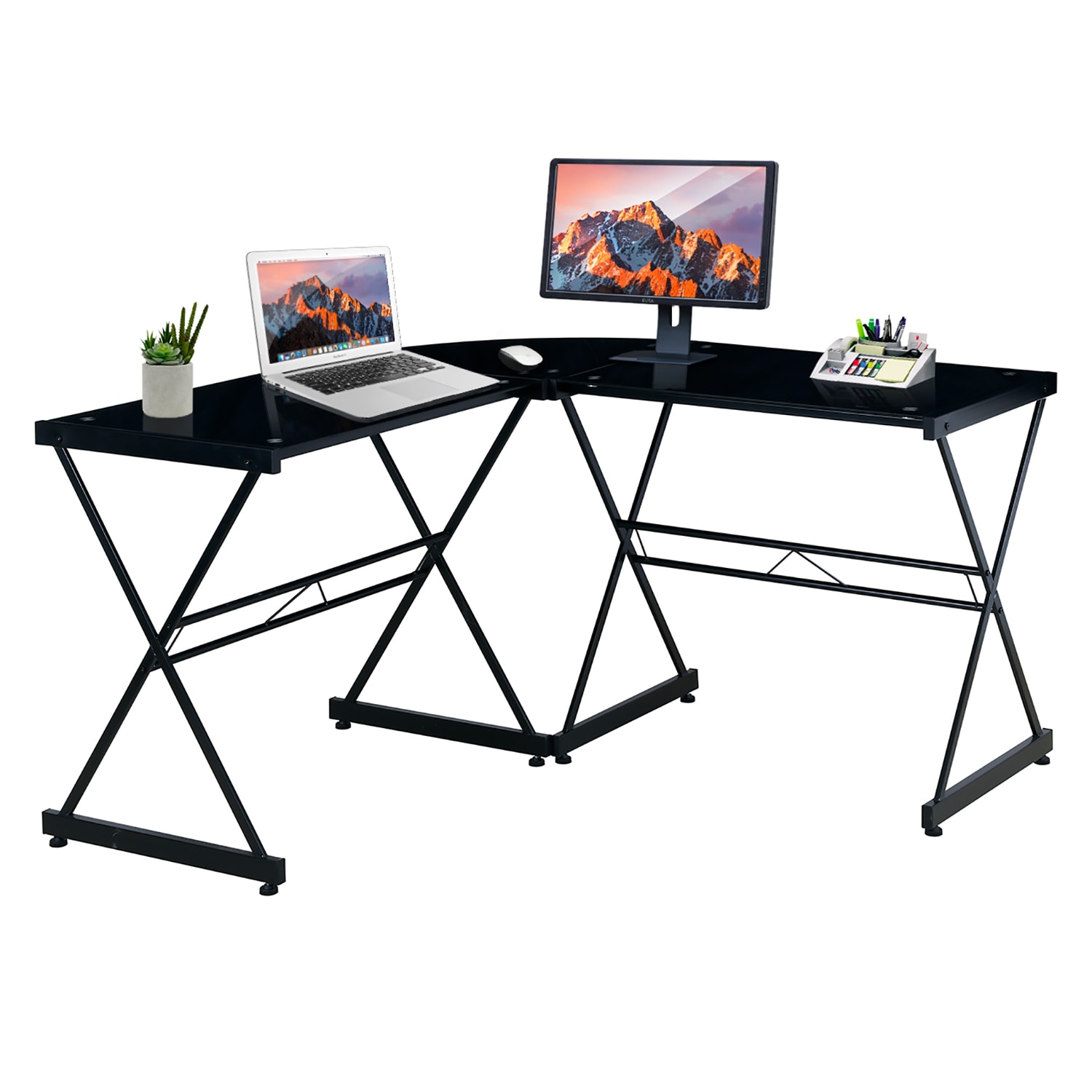 GZMR SL-AT7738-LC L-Shaped Computer Desk 51-in Black Modern/Contemporary L-shaped Desk