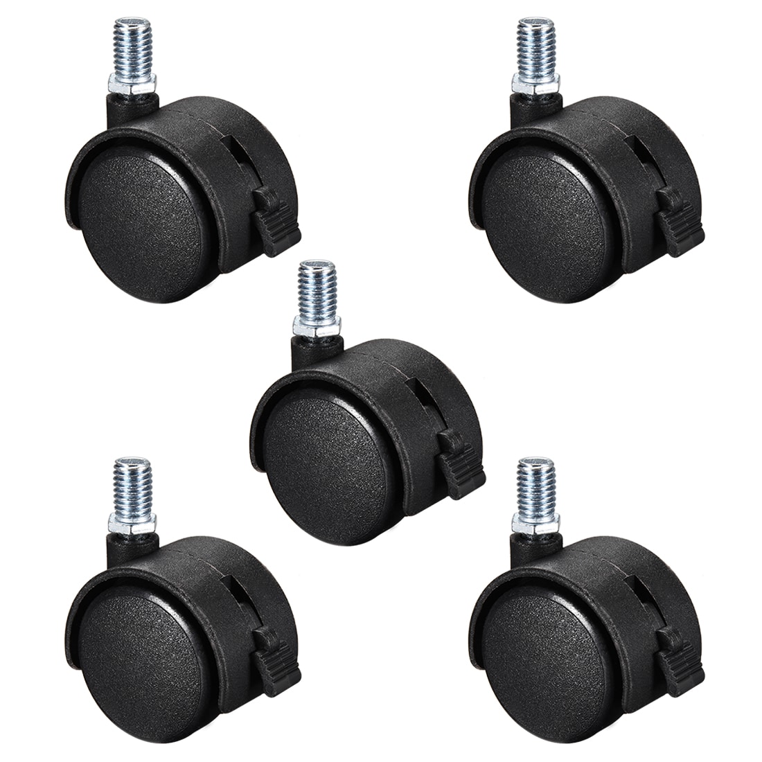 Unique Bargains 5pcs Furniture Casters 1.5-Inch Nylon M10 x 15mm Threaded Stem Swivel Caster Wheels w Brake 33lb Capacity Each Wheel