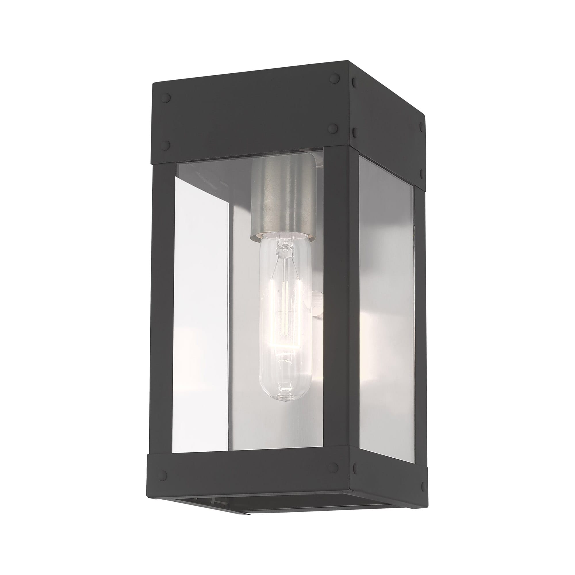 Scandinavian Gray Nickel Outdoor Wall Lantern with Clear Glass